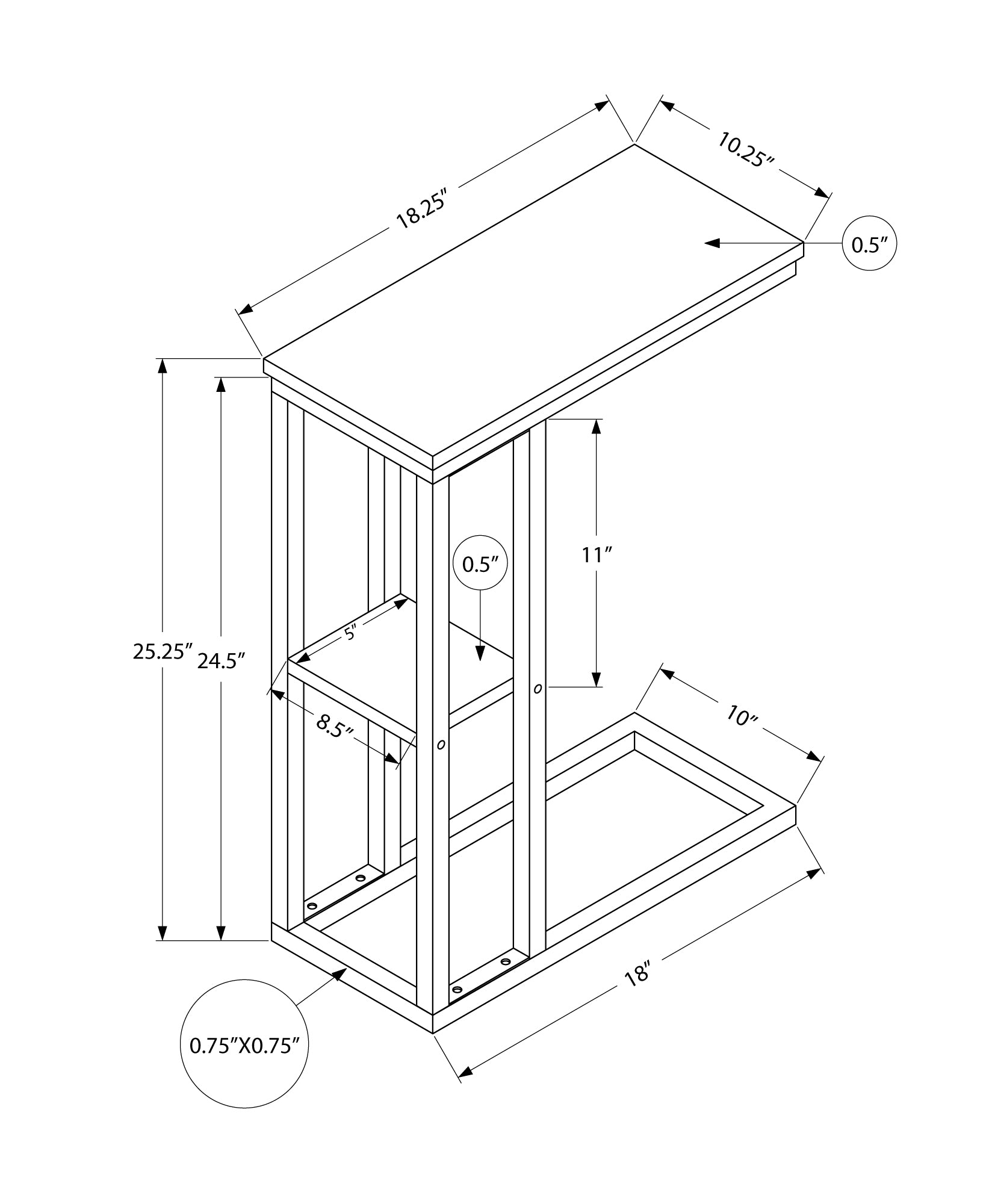 Technical drawing of a Ctable with dimensions  L x  W x  H ideal accent furniture
