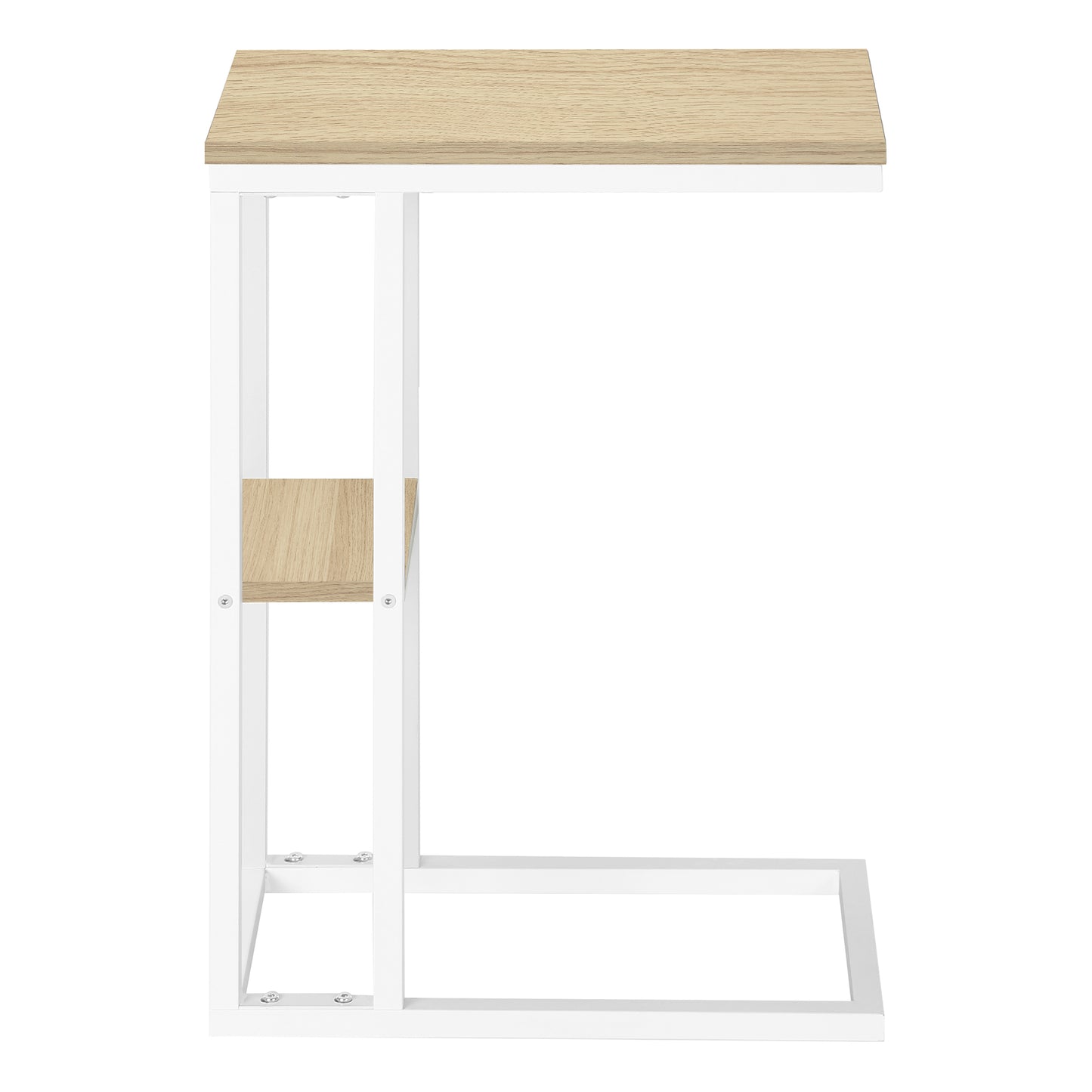 White ctable with light oak wood top and integrated shelf