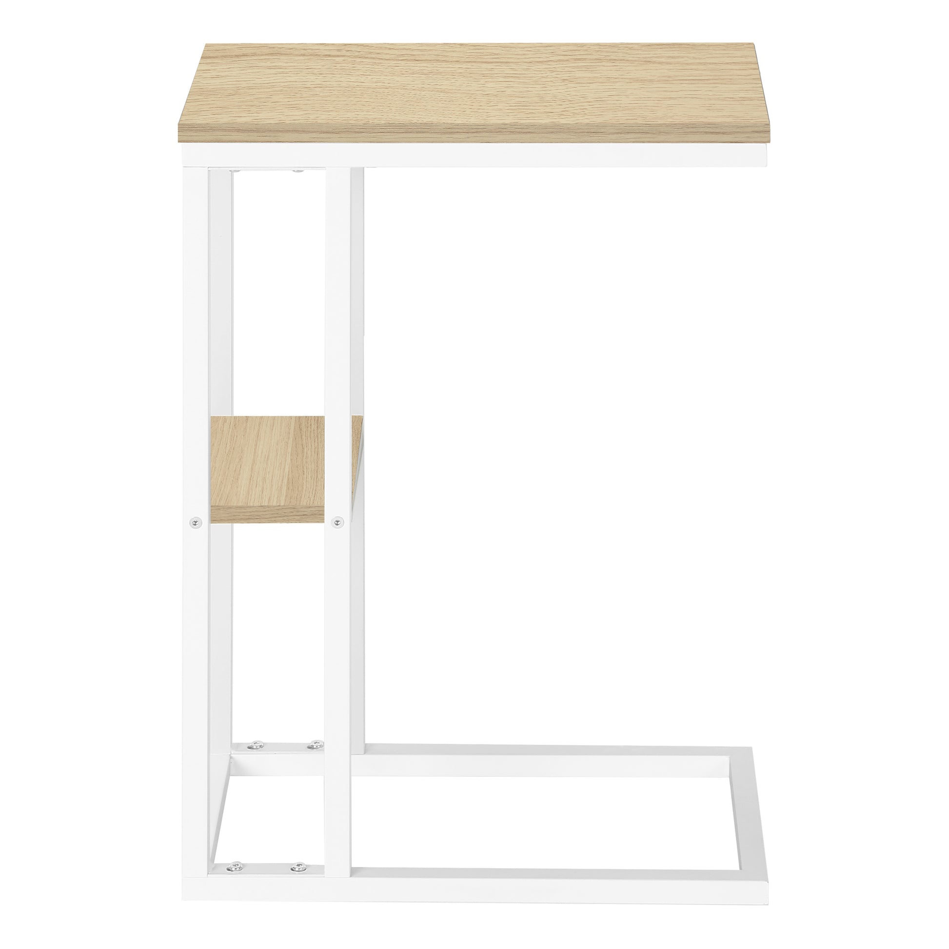 White ctable with light oak wood top and integrated shelf