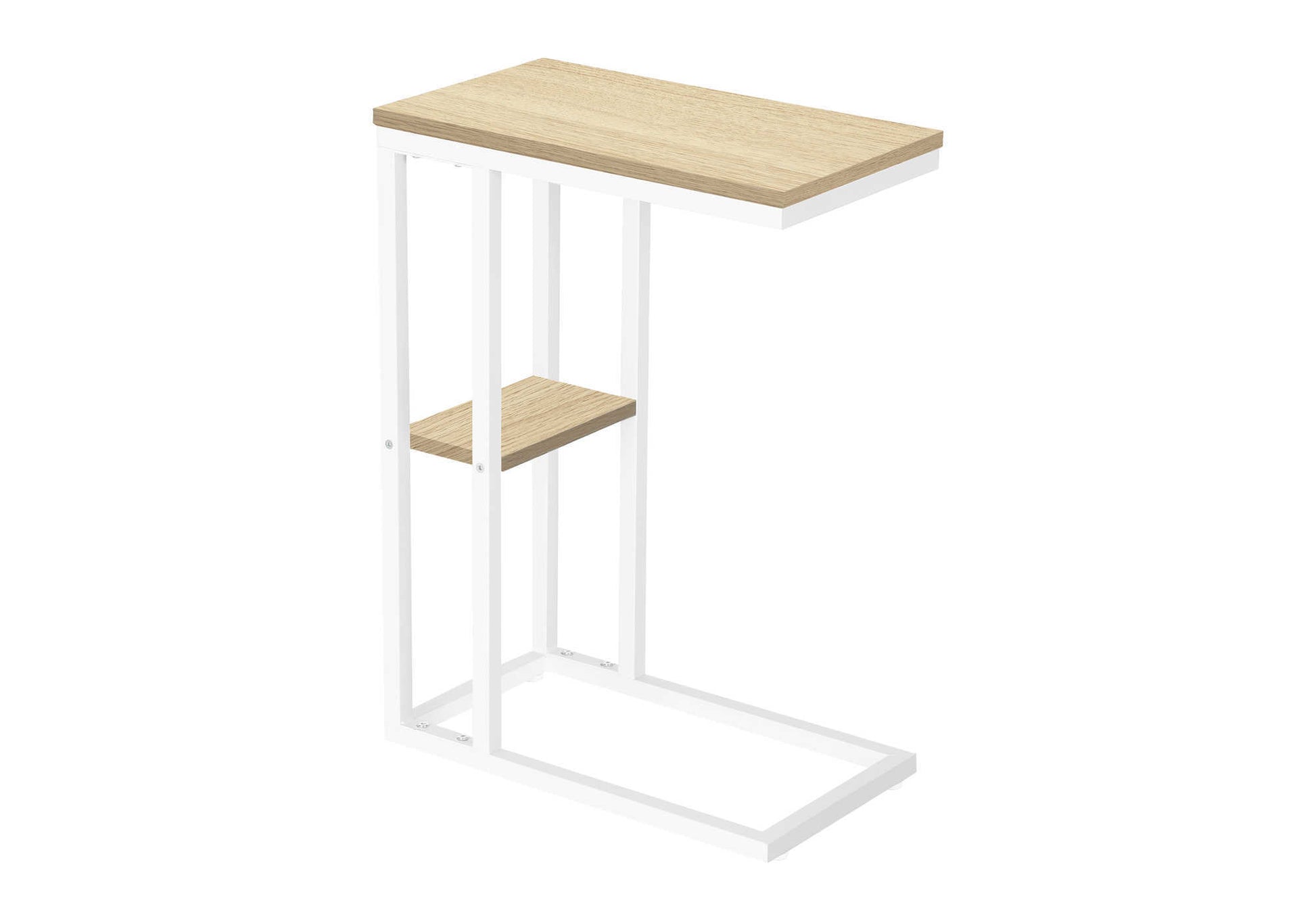 Modern Ctable with light oak top and white metal frame for living room convenience
