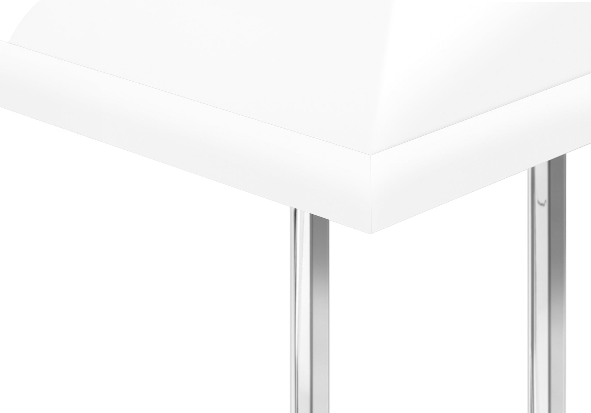 Modern white end table with sleek chrome legs