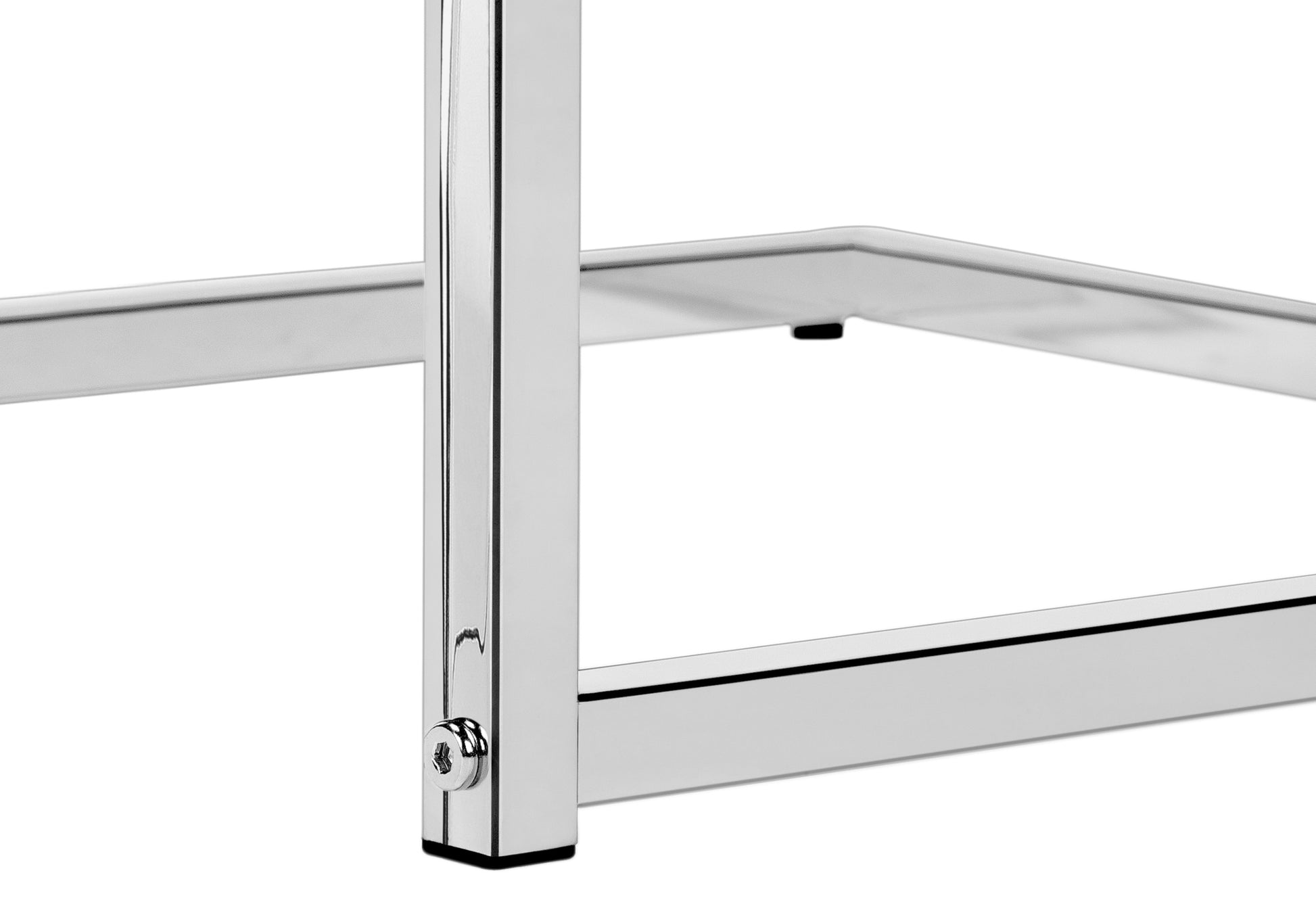 Polished chrome table leg with visible screw detail modern design