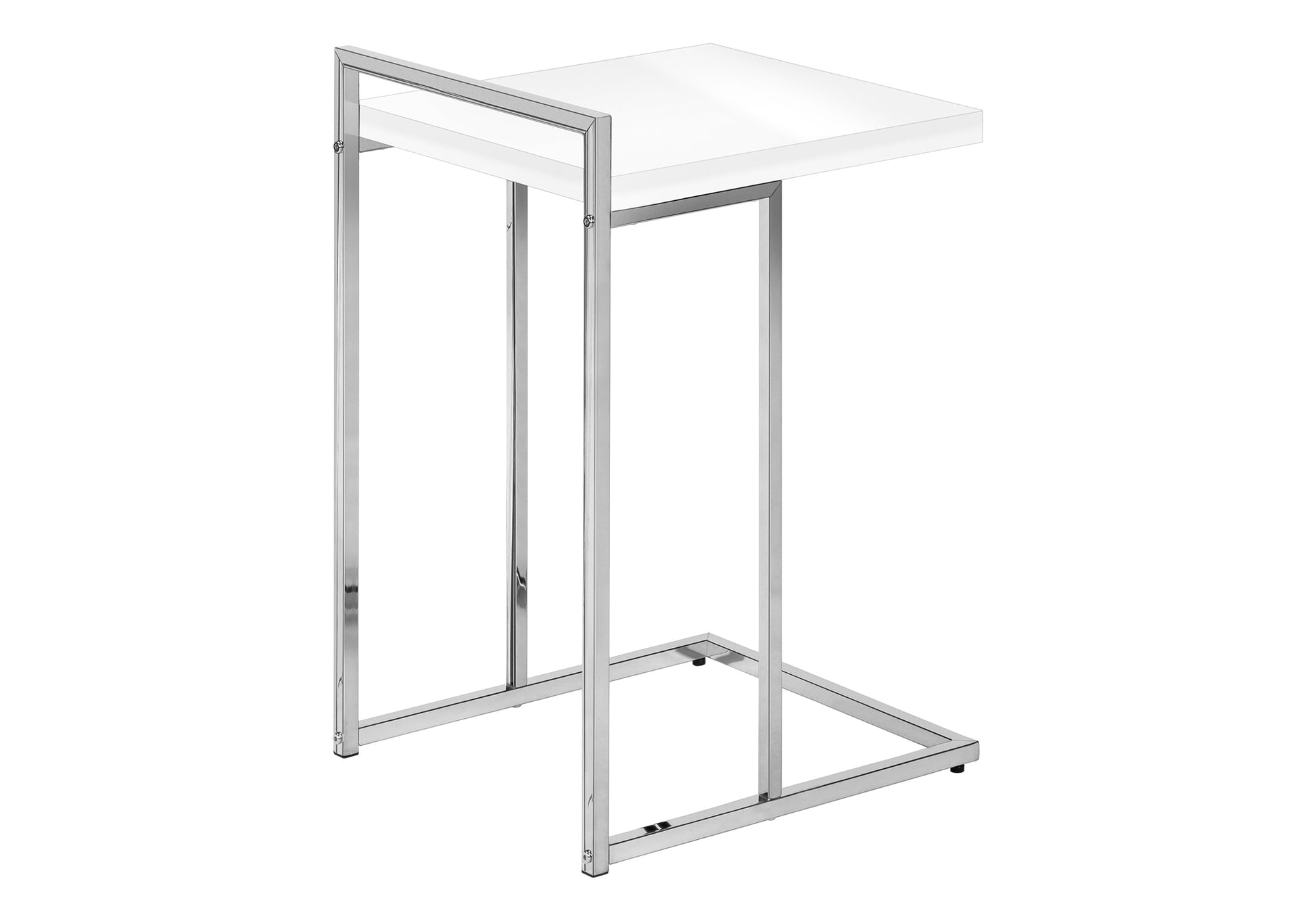 Sleek white highgloss top Ctable with polished chrome frame for modern living room
