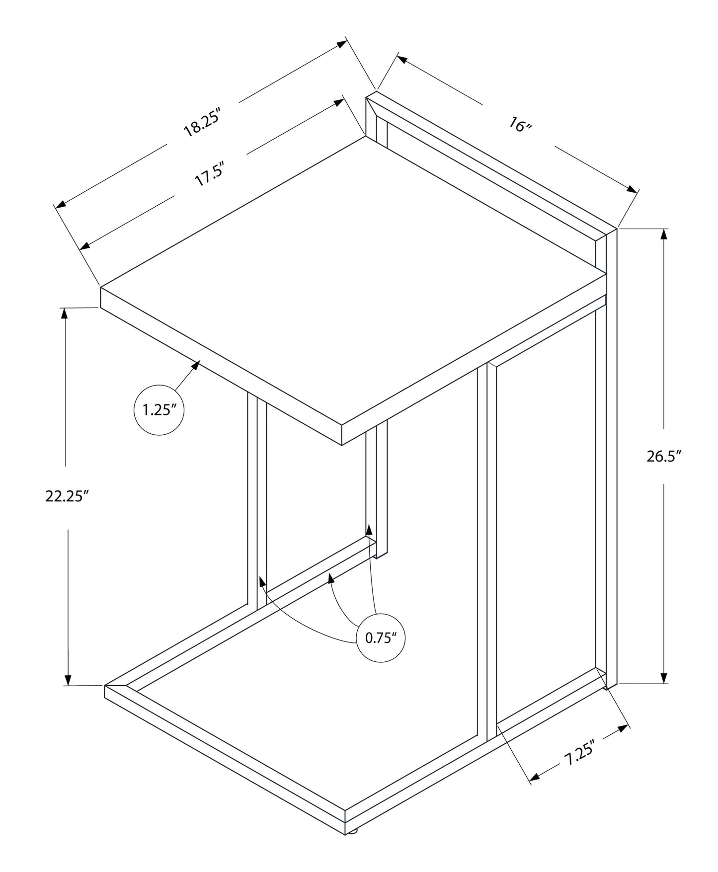 Cshaped side table with dimensions  H x  W x  D perfect for modern living spaces