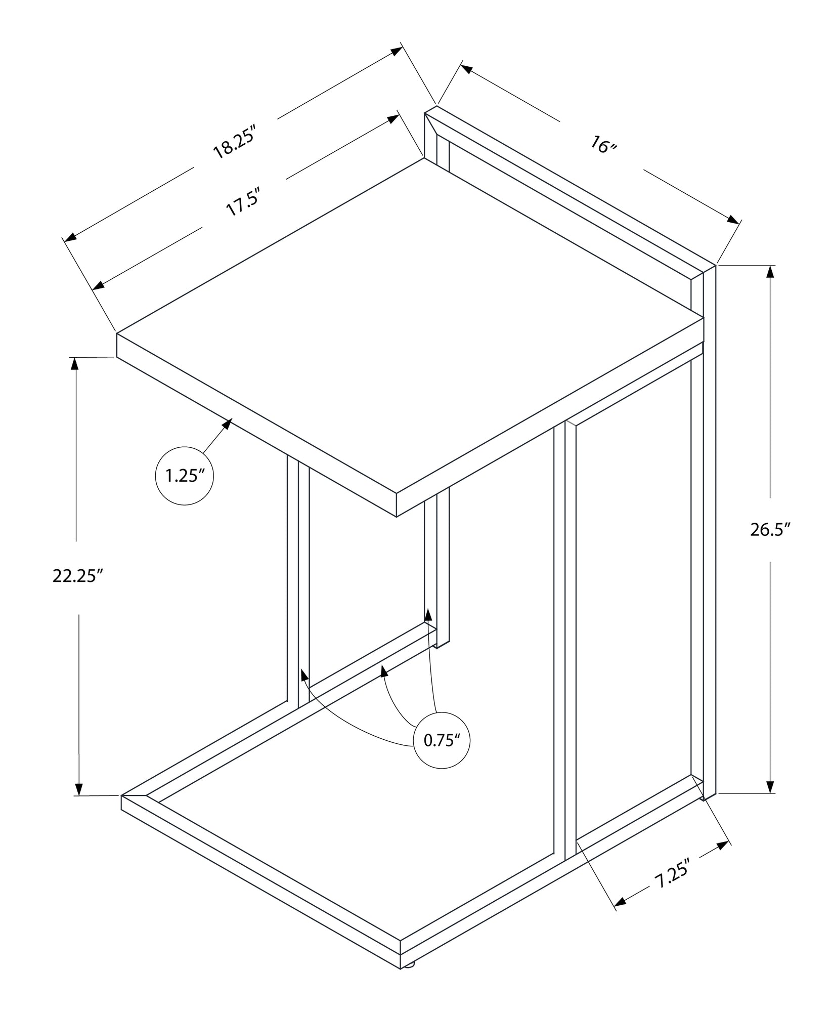 Cshaped side table with dimensions  H x  W x  D perfect for modern living spaces