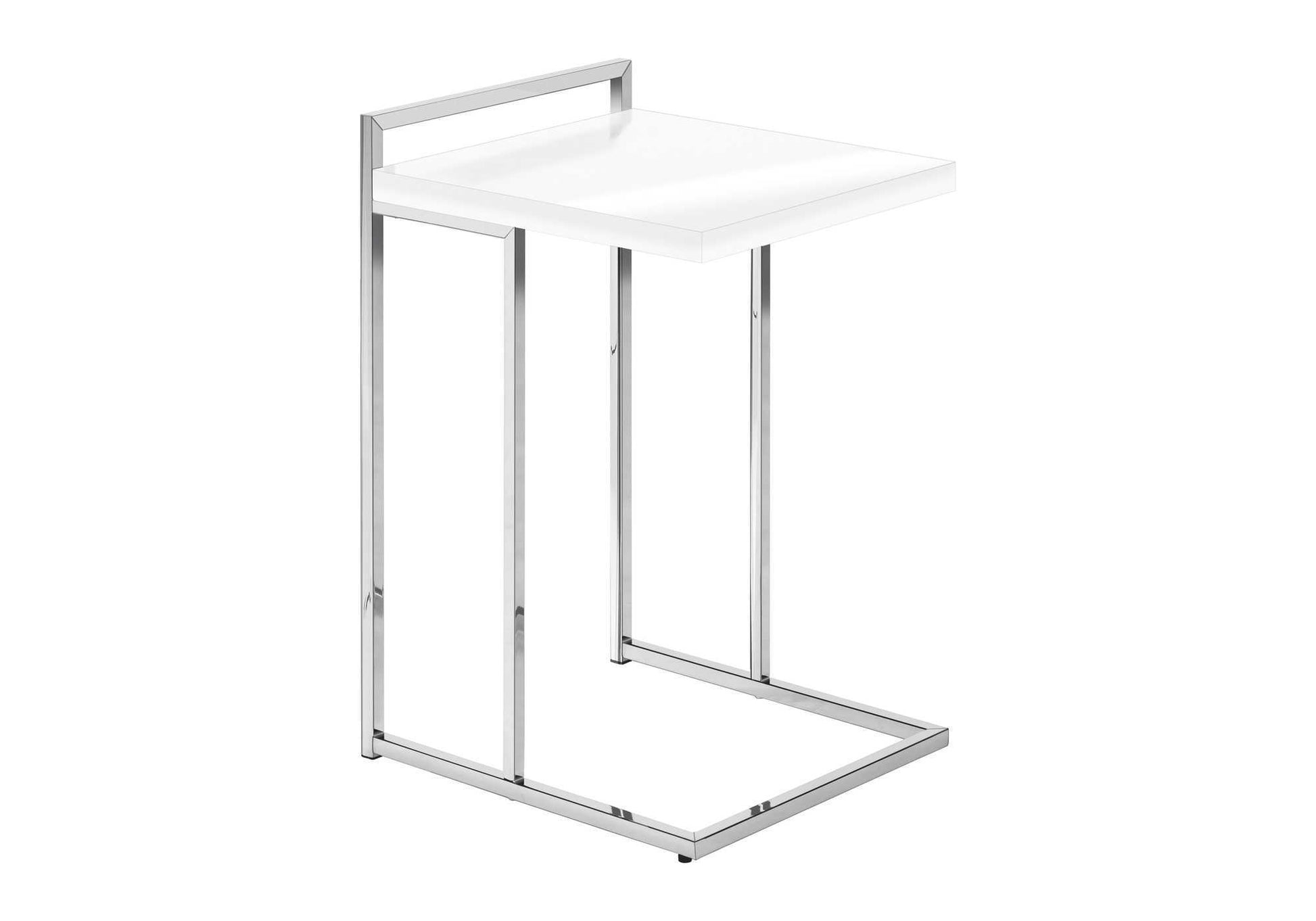 White high gloss Ctable with chrome frame and legs perfect for sofa side use