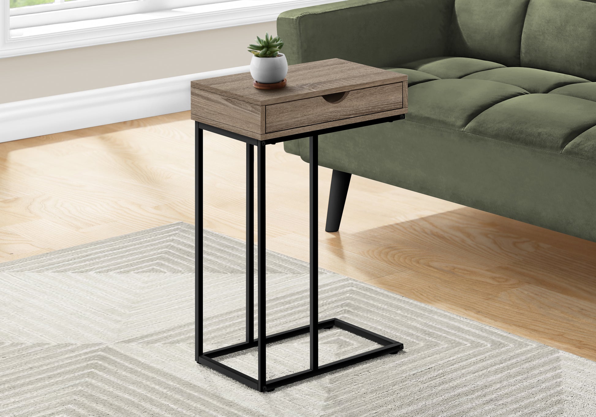 Modern Ctable with rustic oak finish and single drawer perfect for living room use
