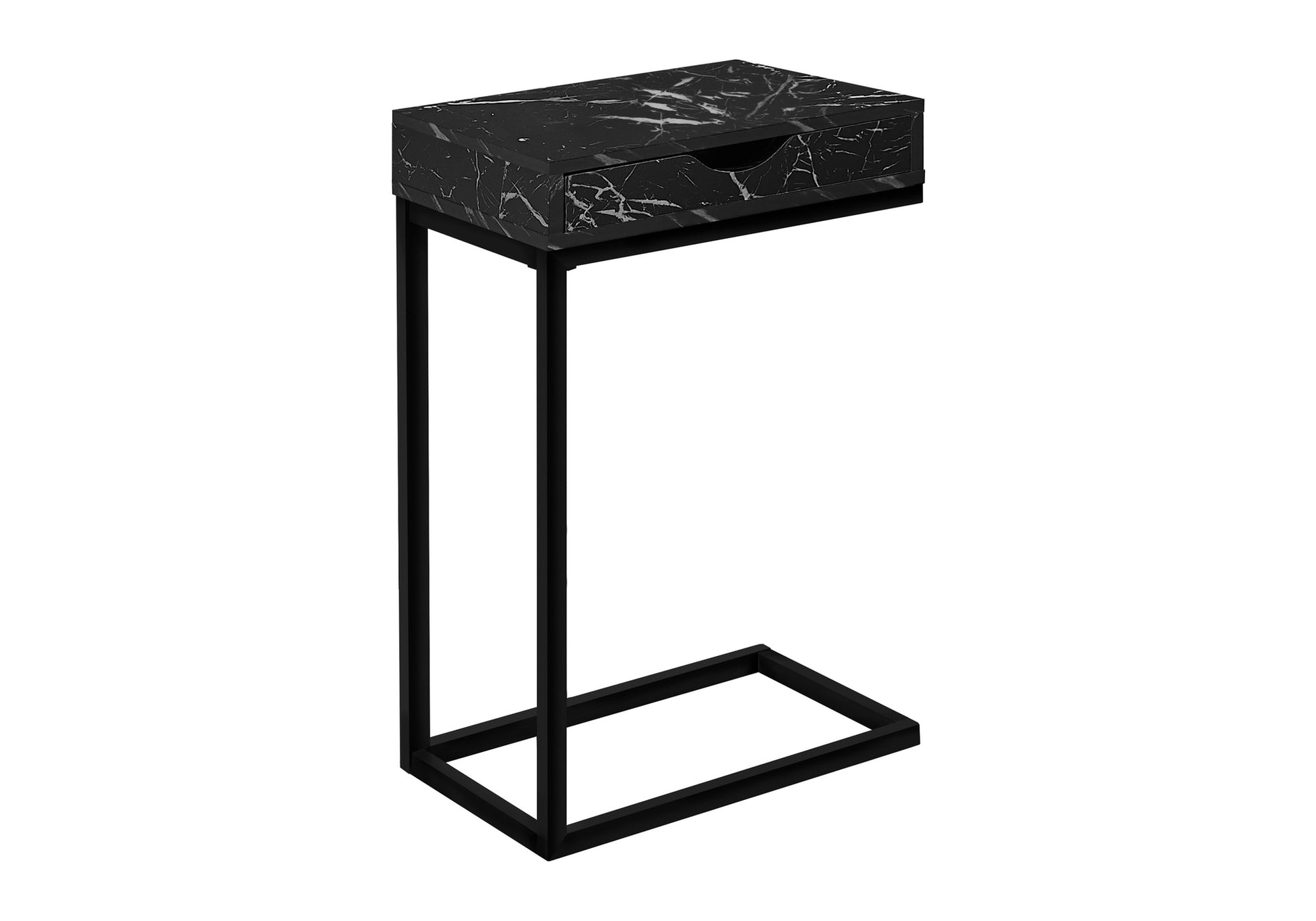 Black marble accent table with drawer and sleek metal frame