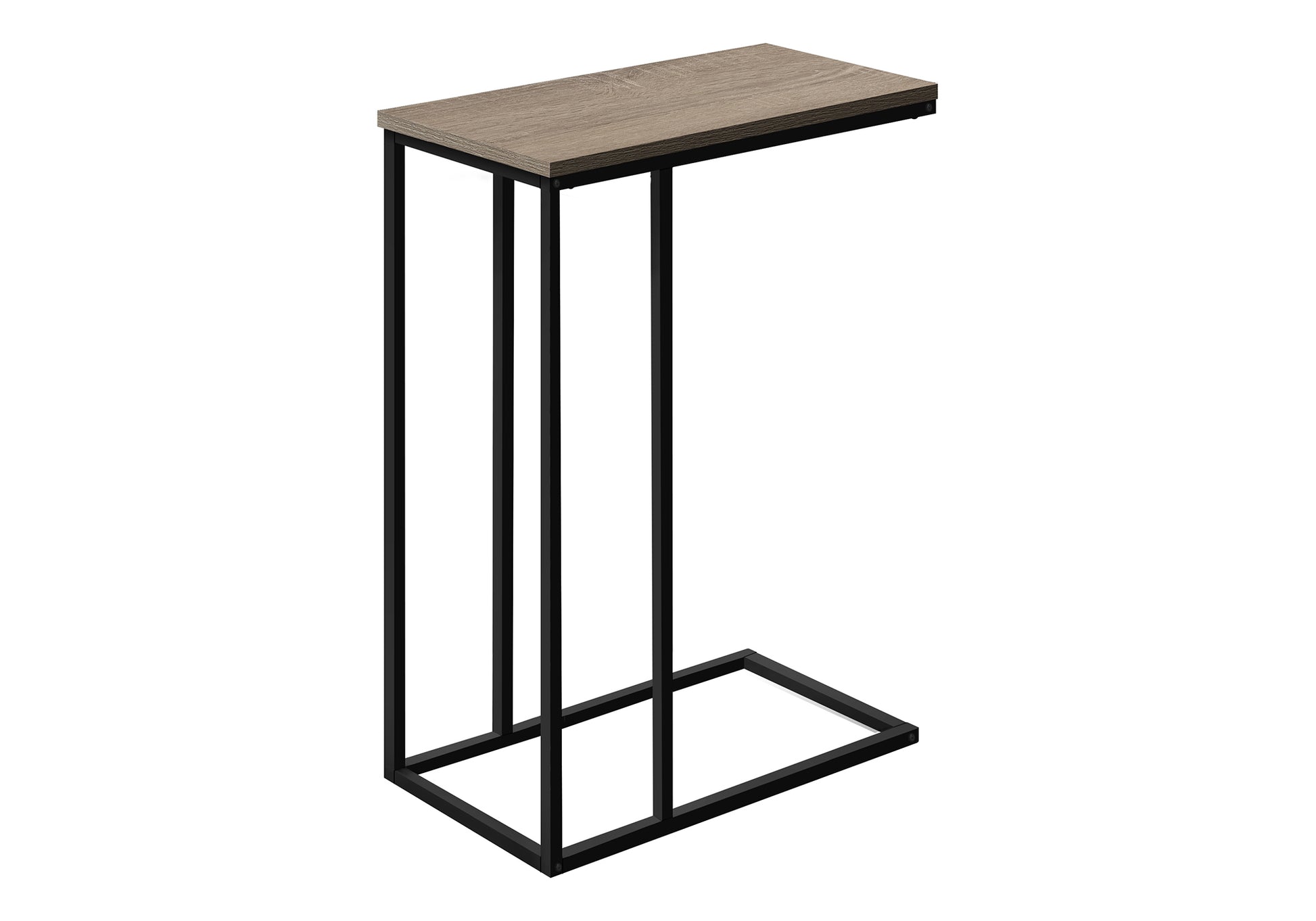 Modern Ctable with rustic oak finish top and black metal frame perfect for living rooms