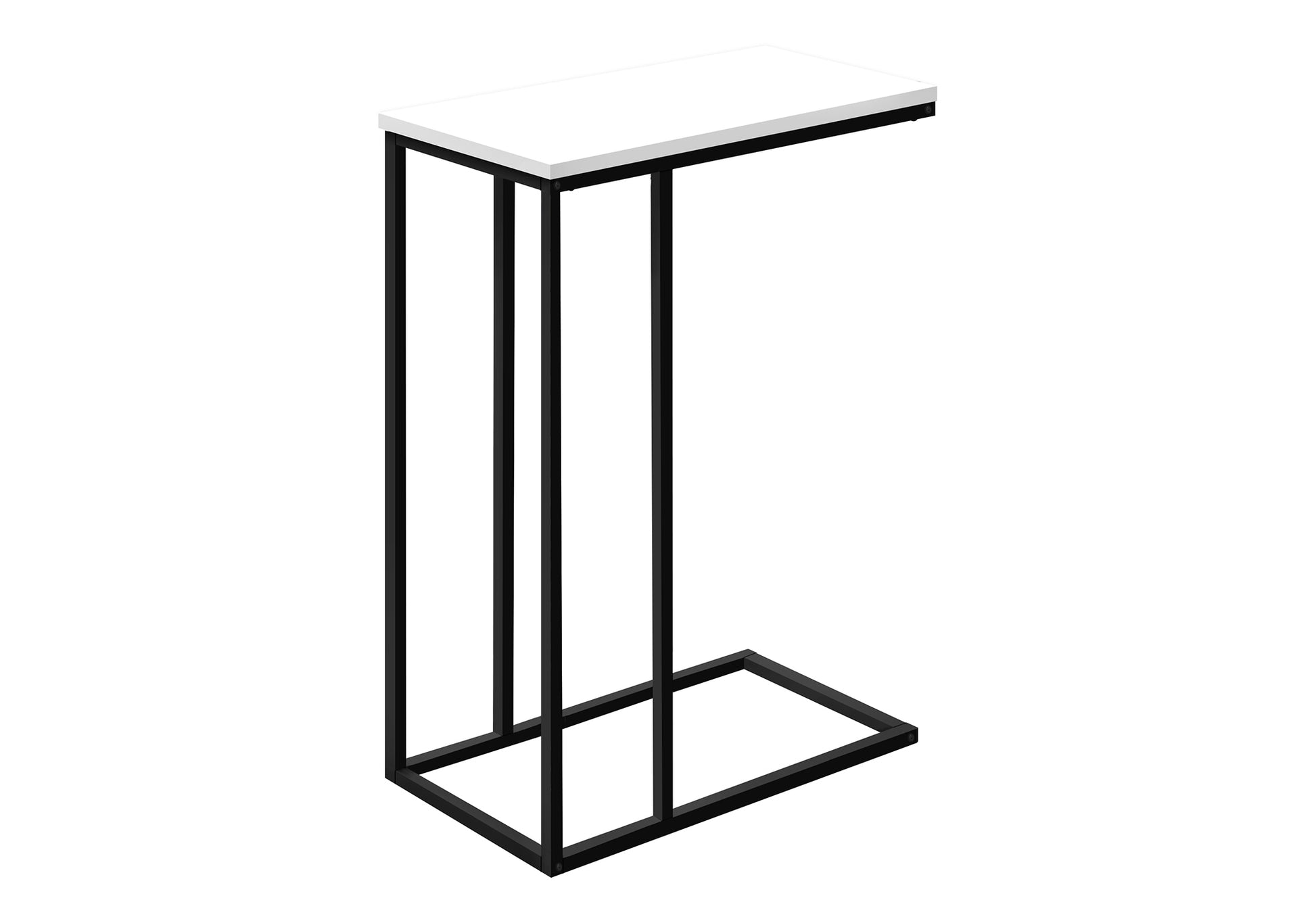 Modern ctable with white top and black metal frame ideal for sofa side use