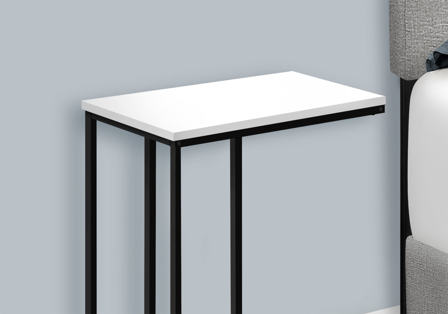 White Ctable with black metal frame modern side table for living room