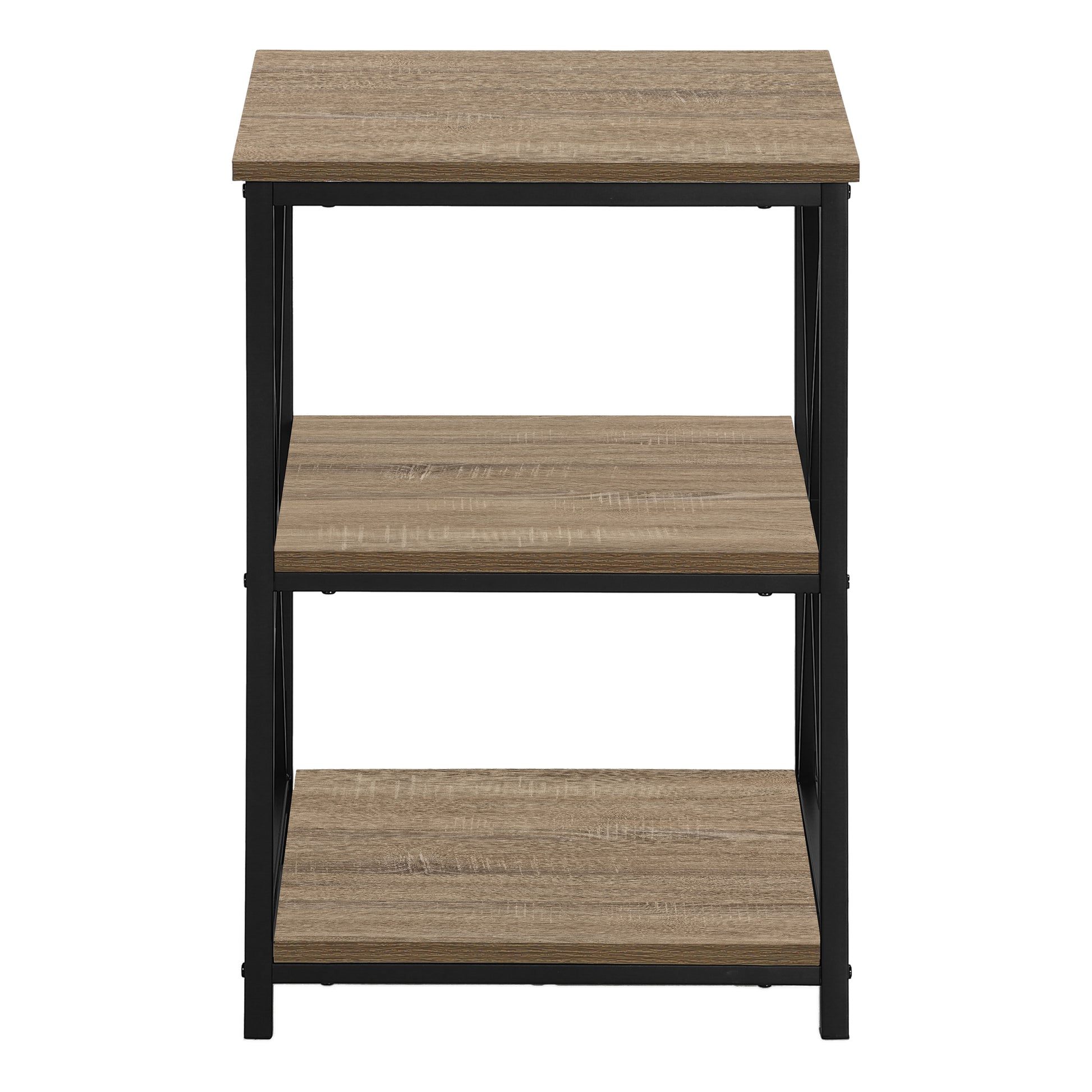 Rustic brown wood and black metal tier shelf unit Perfect for small spaces