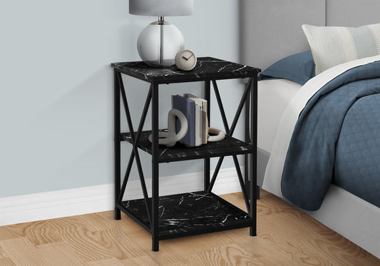 Black marble effect tier nightstand with Xframe ideal for bedrooms