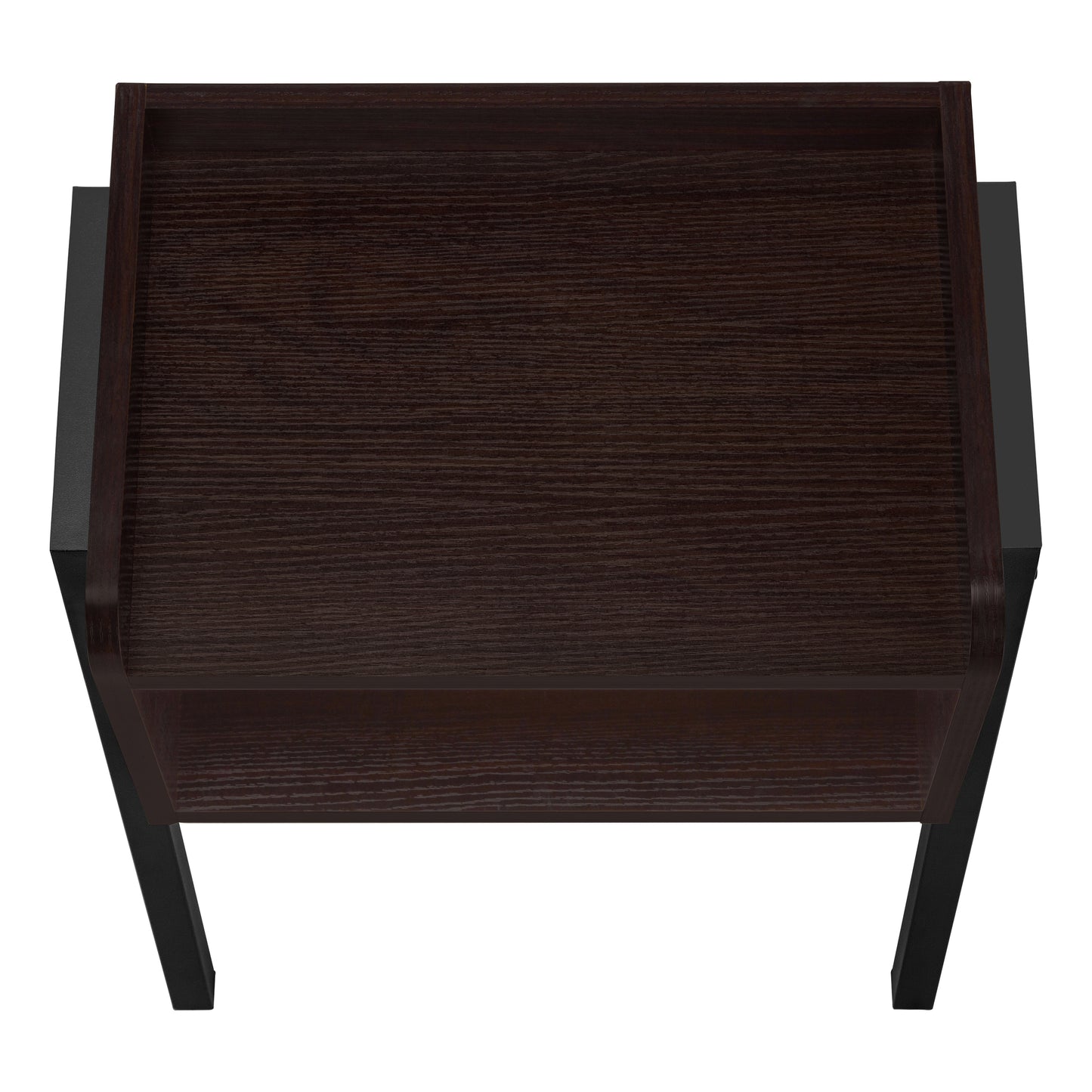 Dark wood finish tray table with black metal legs ideal for side use