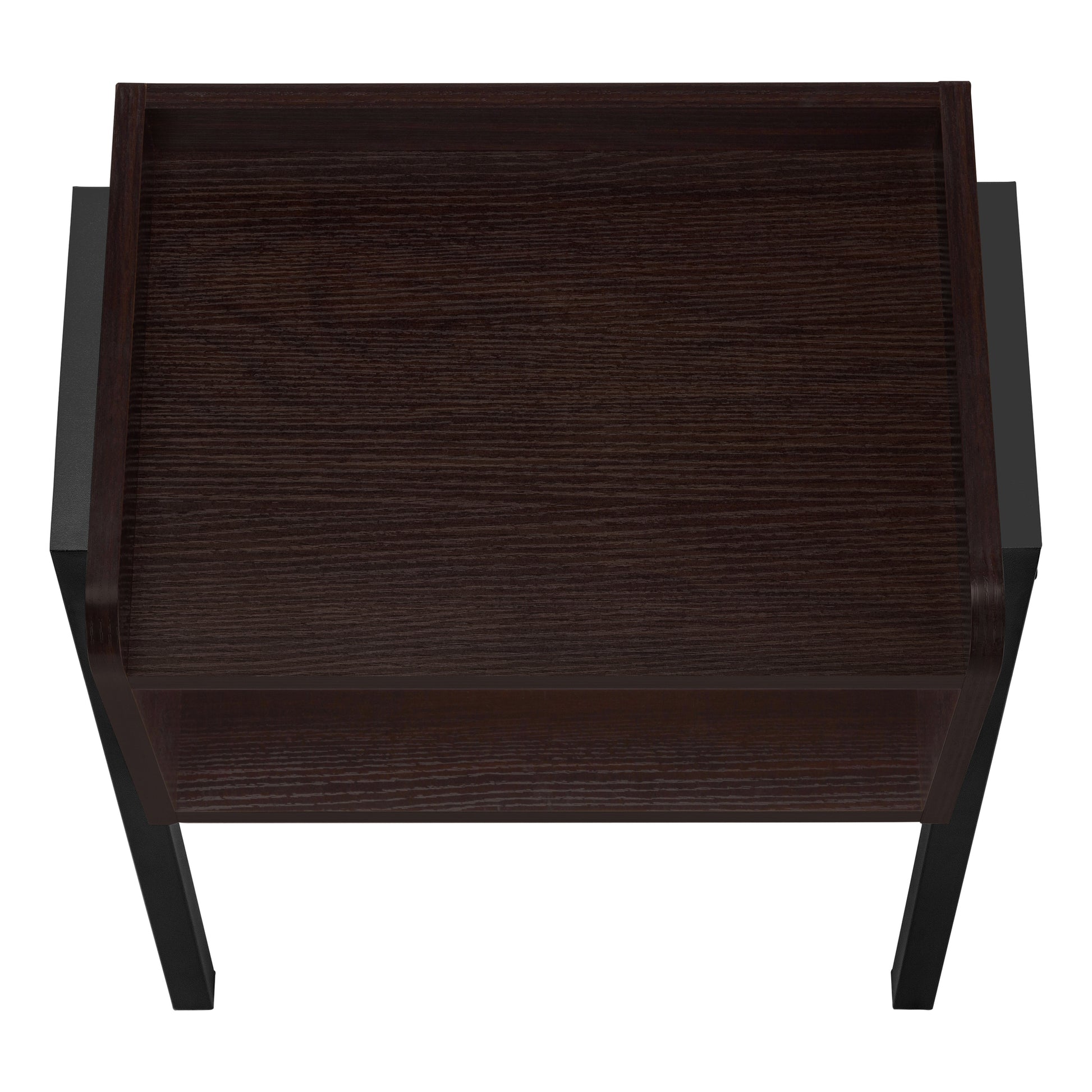 Dark wood finish tray table with black metal legs ideal for side use
