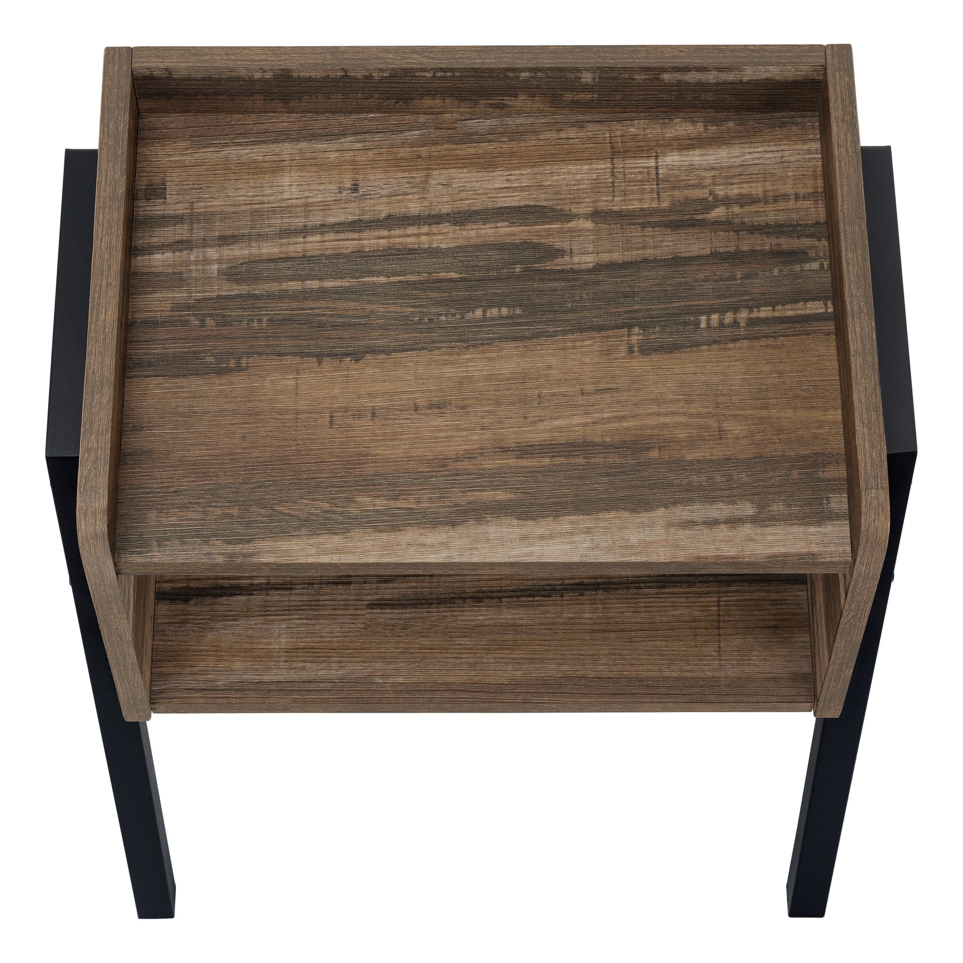 Rustic brown wood accent table with black metal legs