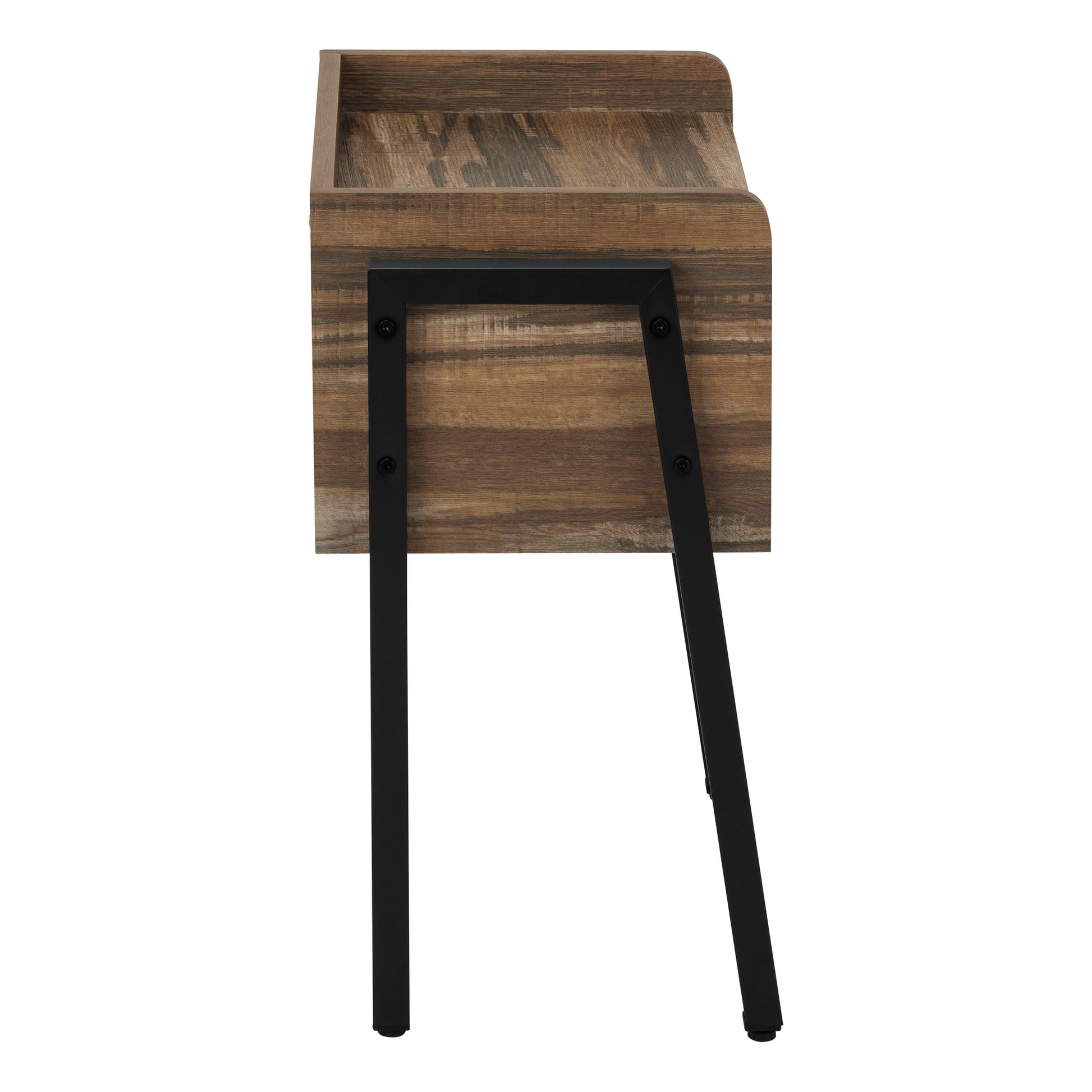 Rustic wood bedside table with black metal legs for modern decor