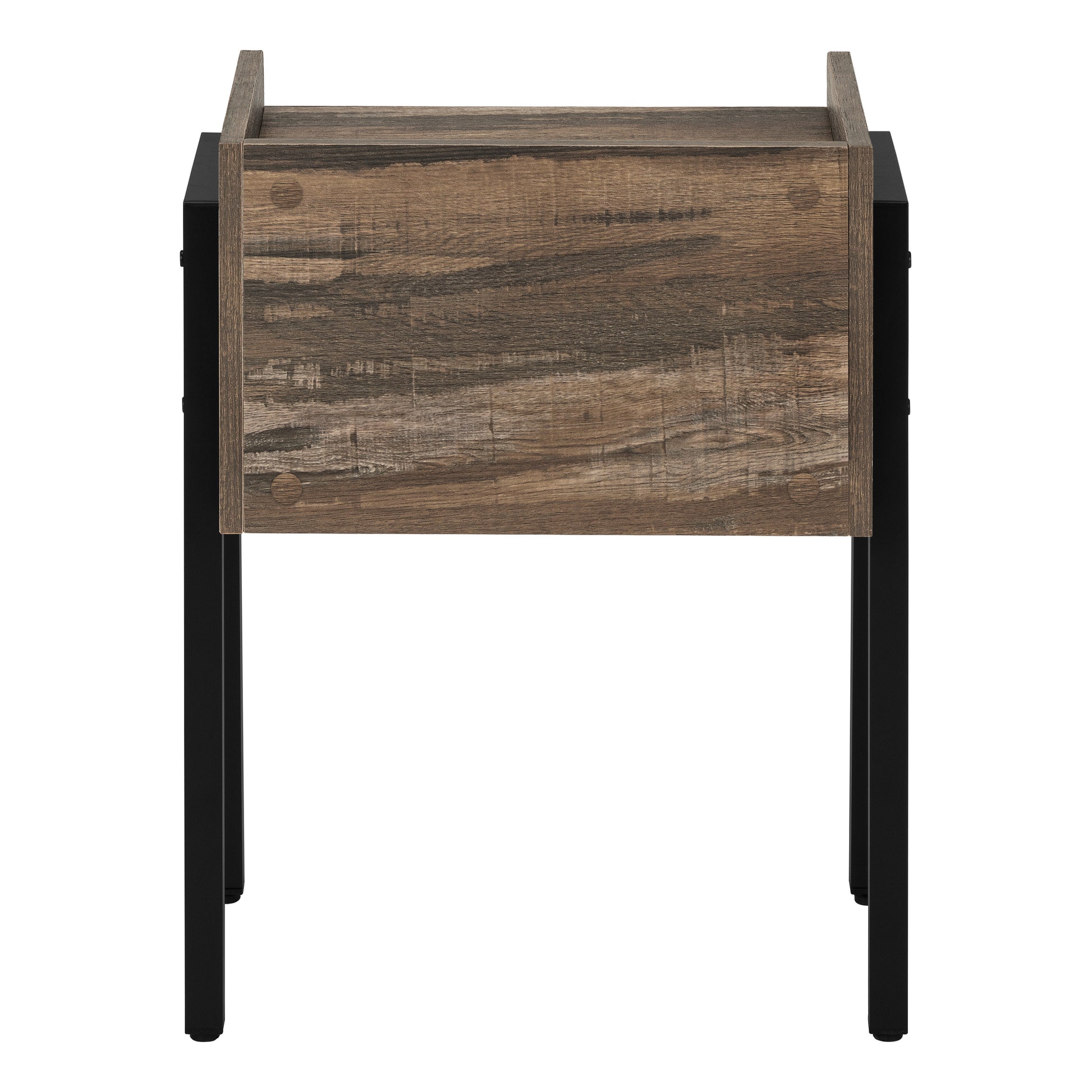 Rustic wood and black metal side table with clean lines