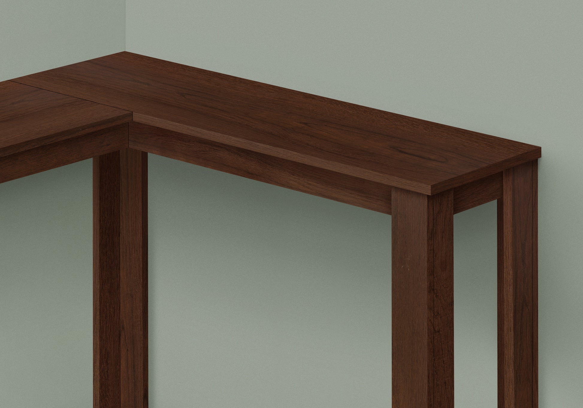 Dark walnut Lshaped desk with sleek minimalist design and sturdy legs