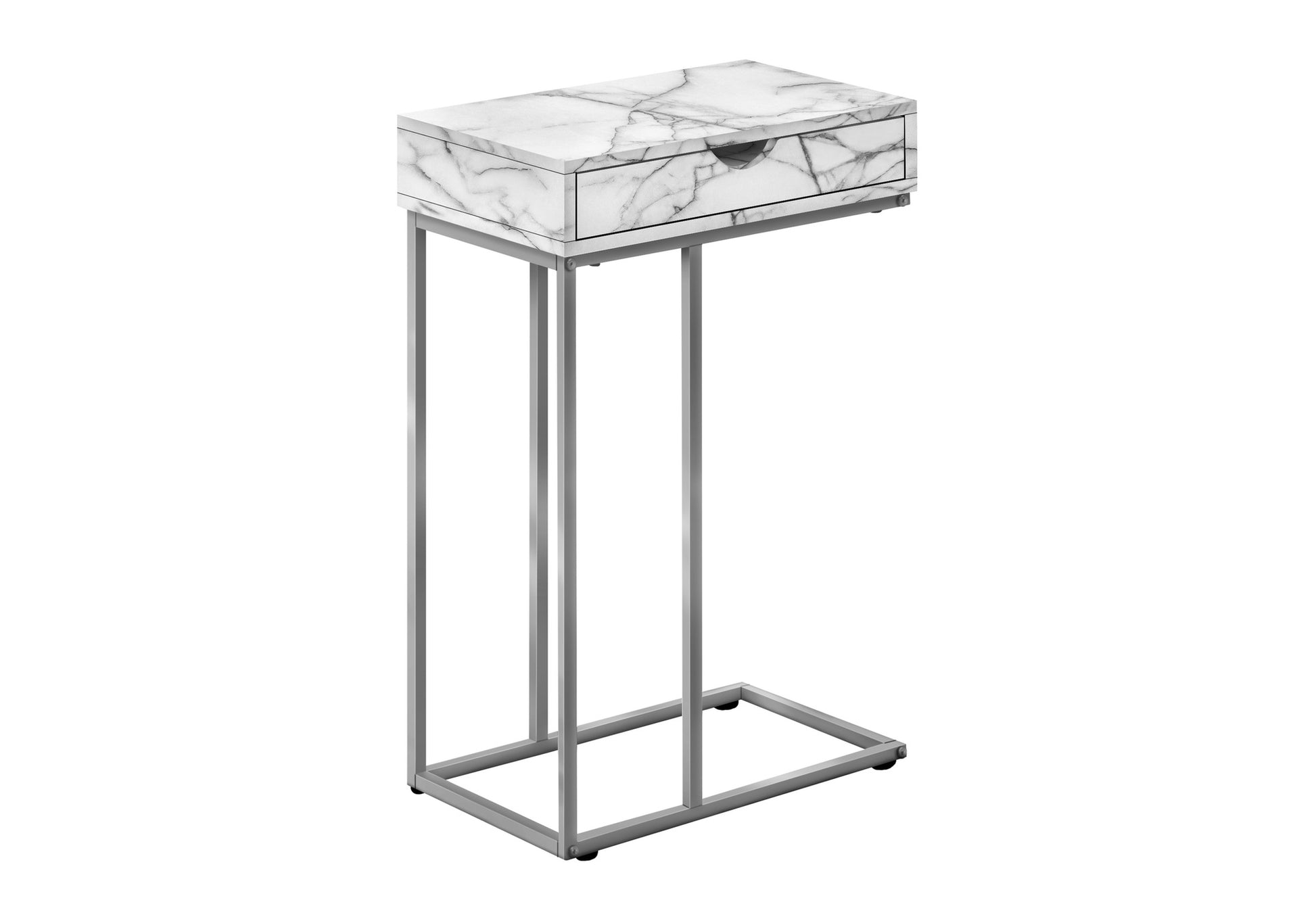 Marble effect Ctable with silver metal frame and single drawer perfect for side table use