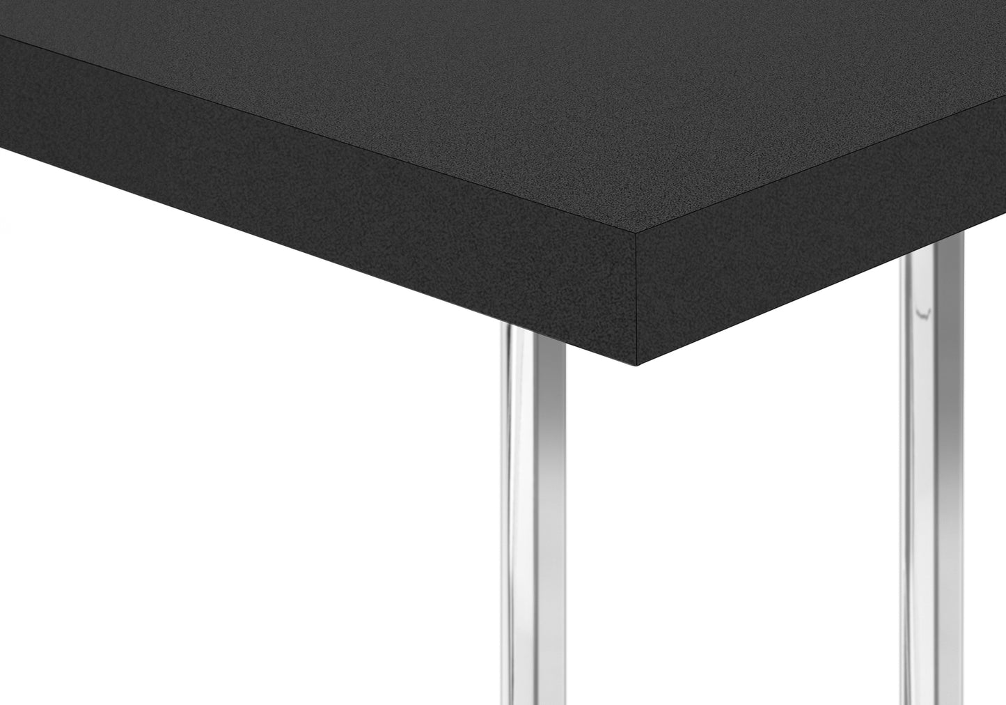 Sleek black laminate tabletop with polished chrome legs modern office desk