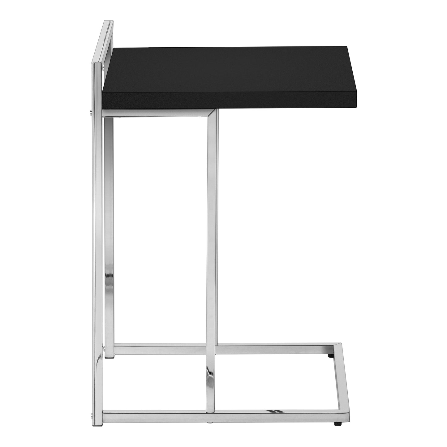 Sleek black ctable with a polished chrome metal frame perfect for modern living rooms