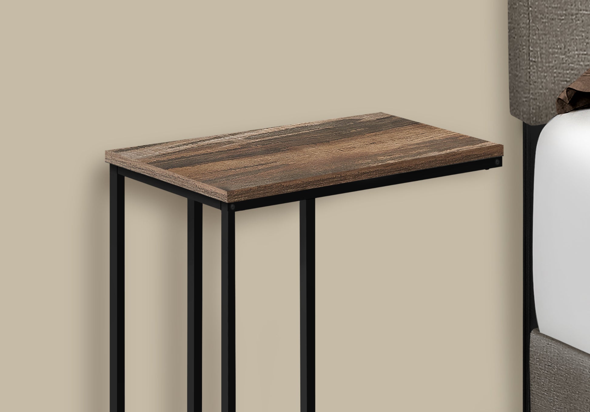 Rustic wood accent side table with black metal frame perfect for modern living spaces