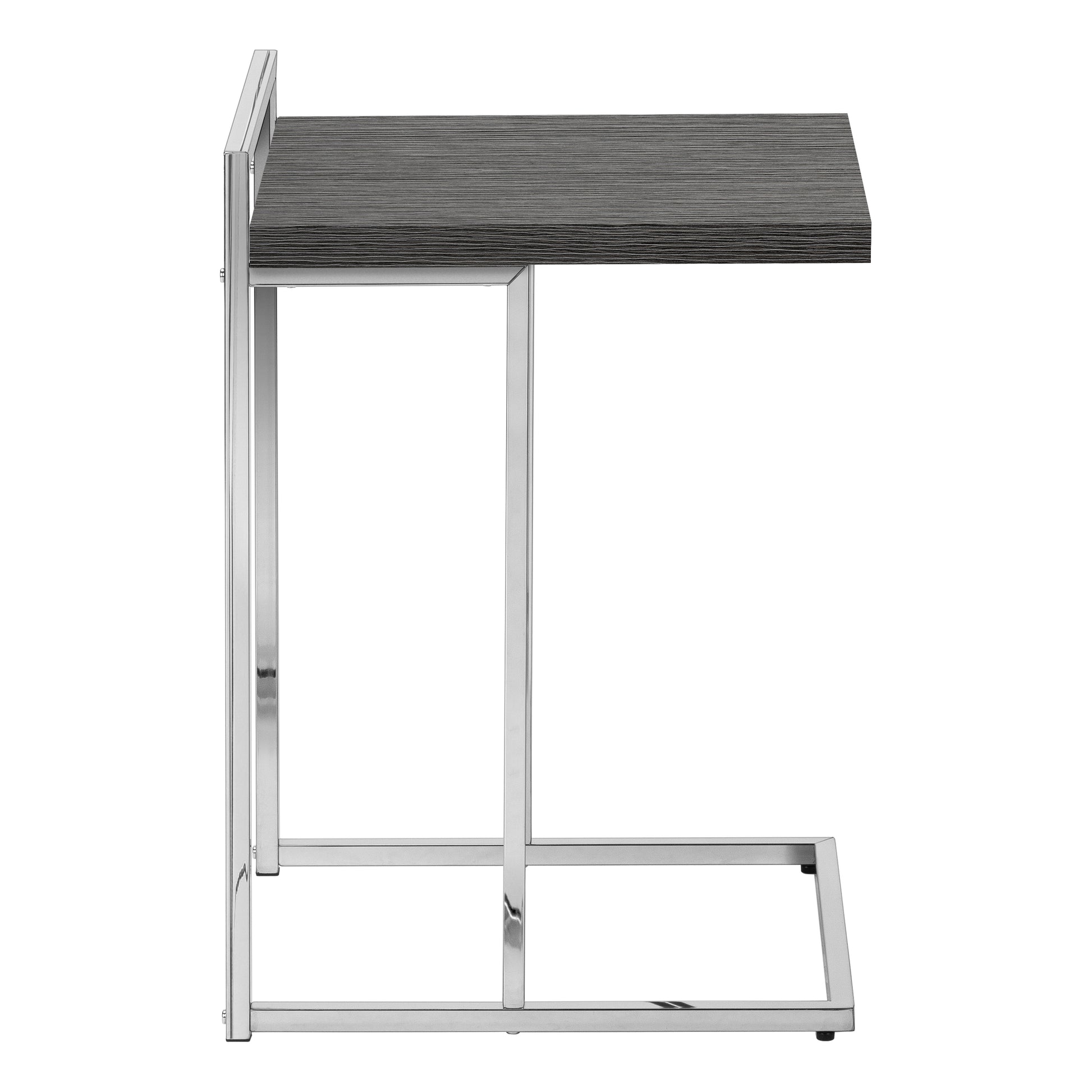 Modern Ctable with dark wood finish and polished chrome frame perfect for living rooms
