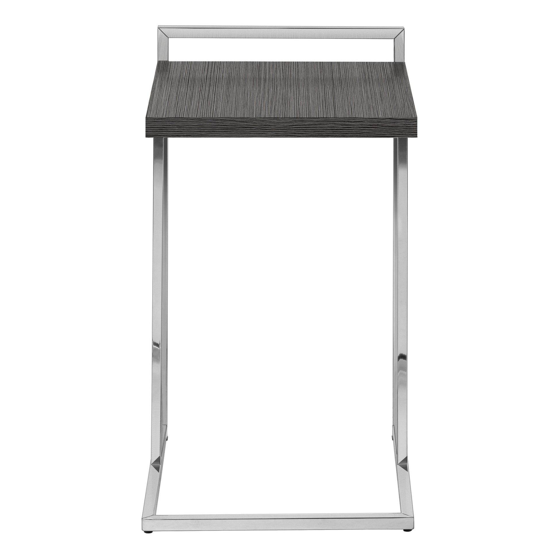 Modern grey wood grain ctable with chrome metal frame and slim profile