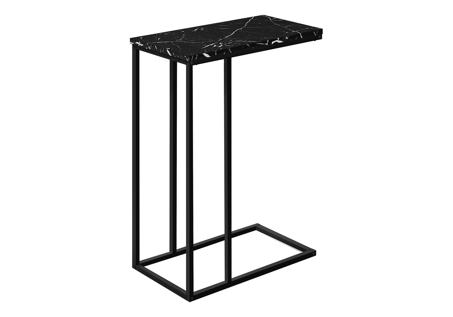 Sleek black marble top C table with metal frame perfect for modern living rooms