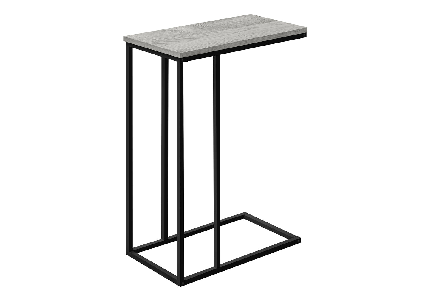 Modern C table with weathered gray wood top and black metal frame