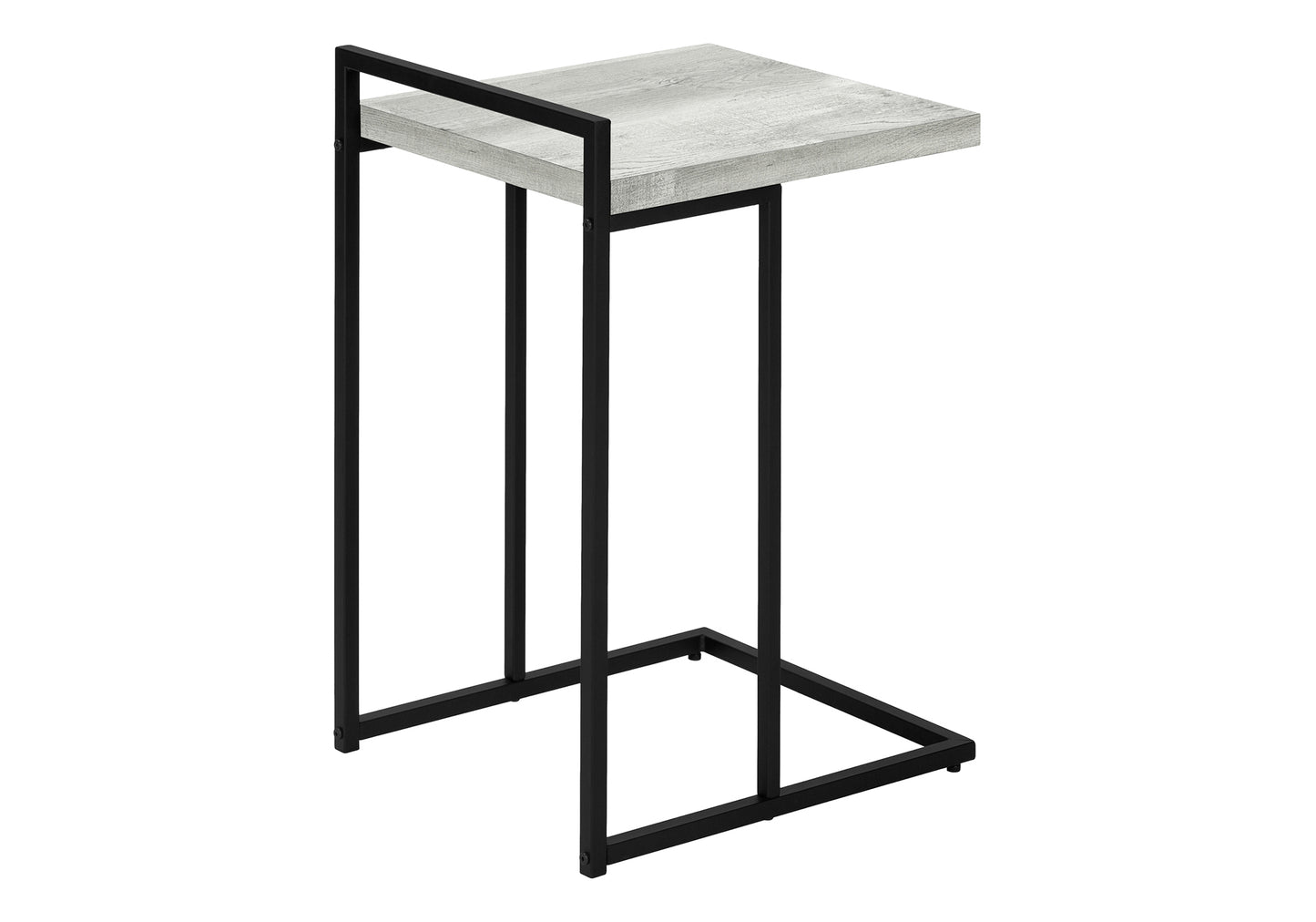 Modern gray wood accent table with black metal frame perfect for small spaces