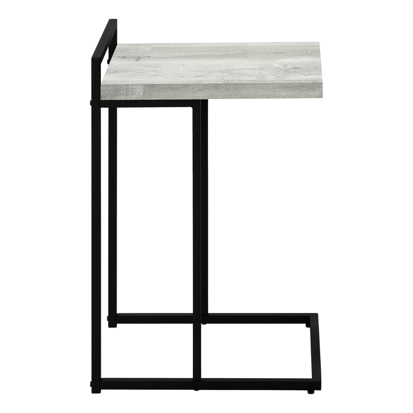 Modern ctable with weathered gray wood top and black metal frame perfect for living rooms