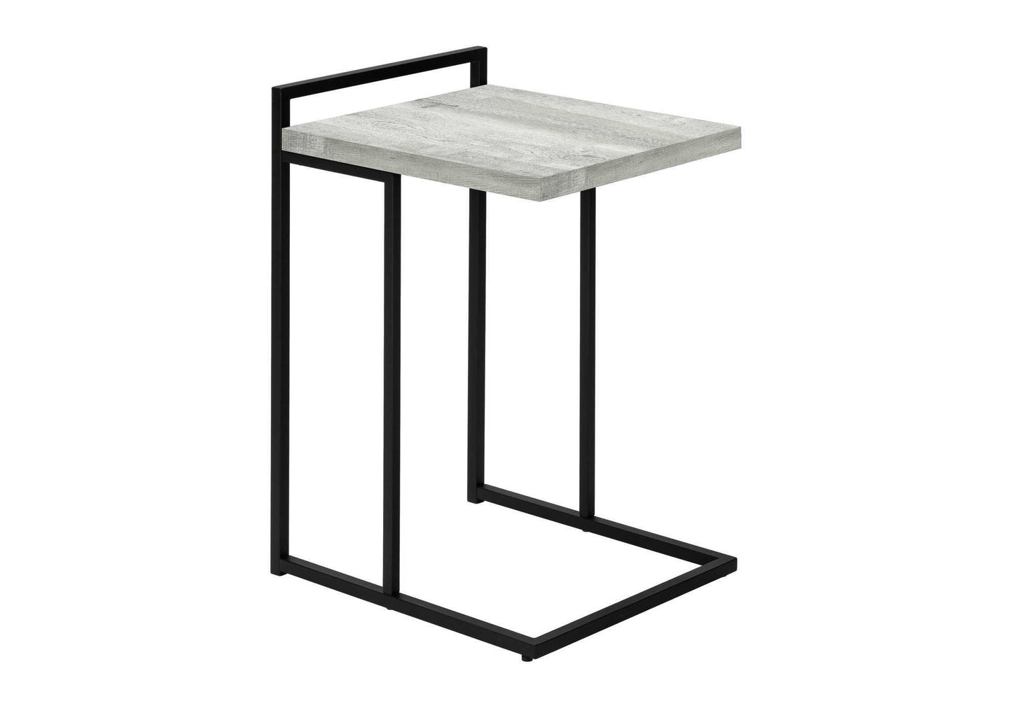 Modern Ctable with a distressed white wood top and black metal frame perfect for small spaces