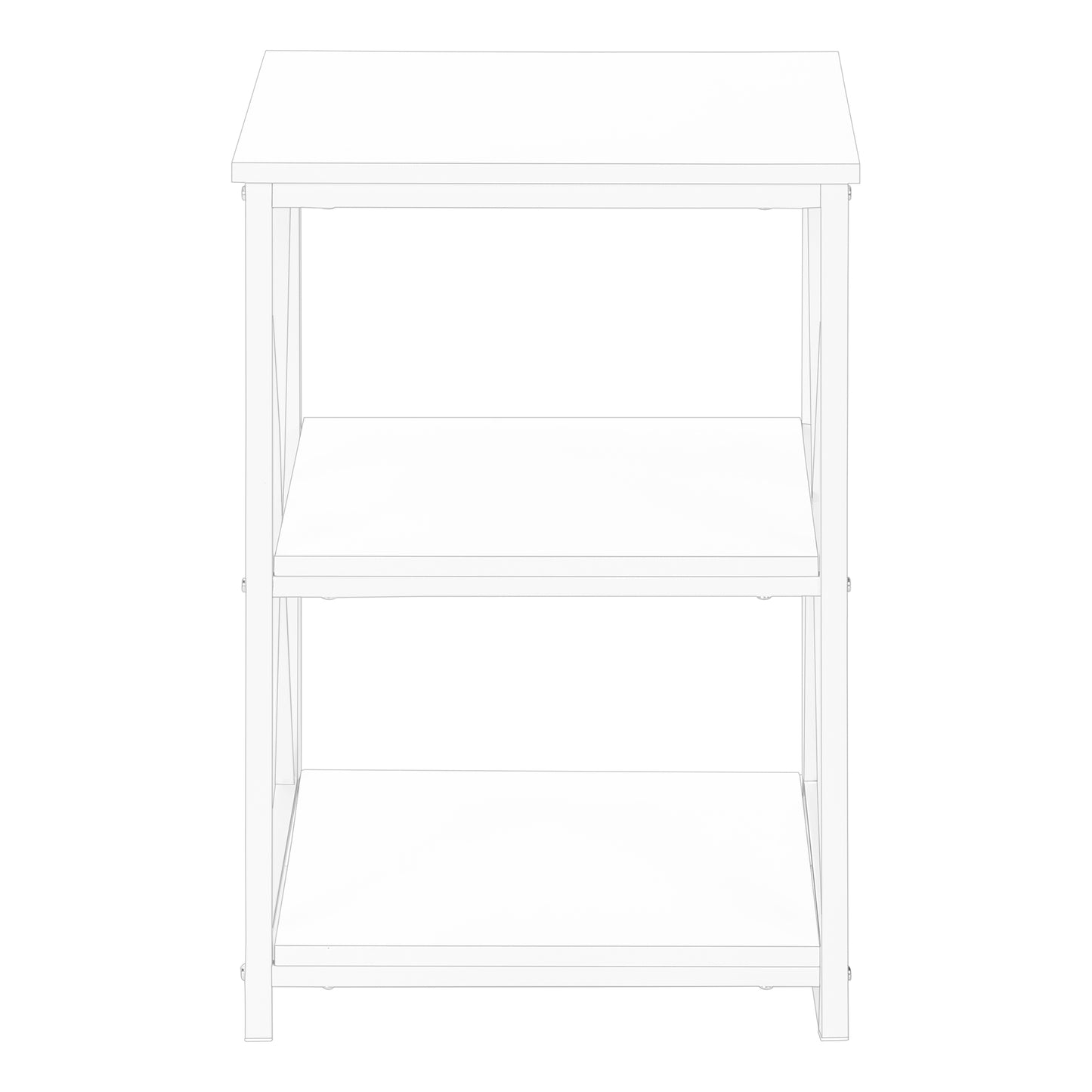 Wireframe of a white twotier end table with a minimalist design for modern living rooms