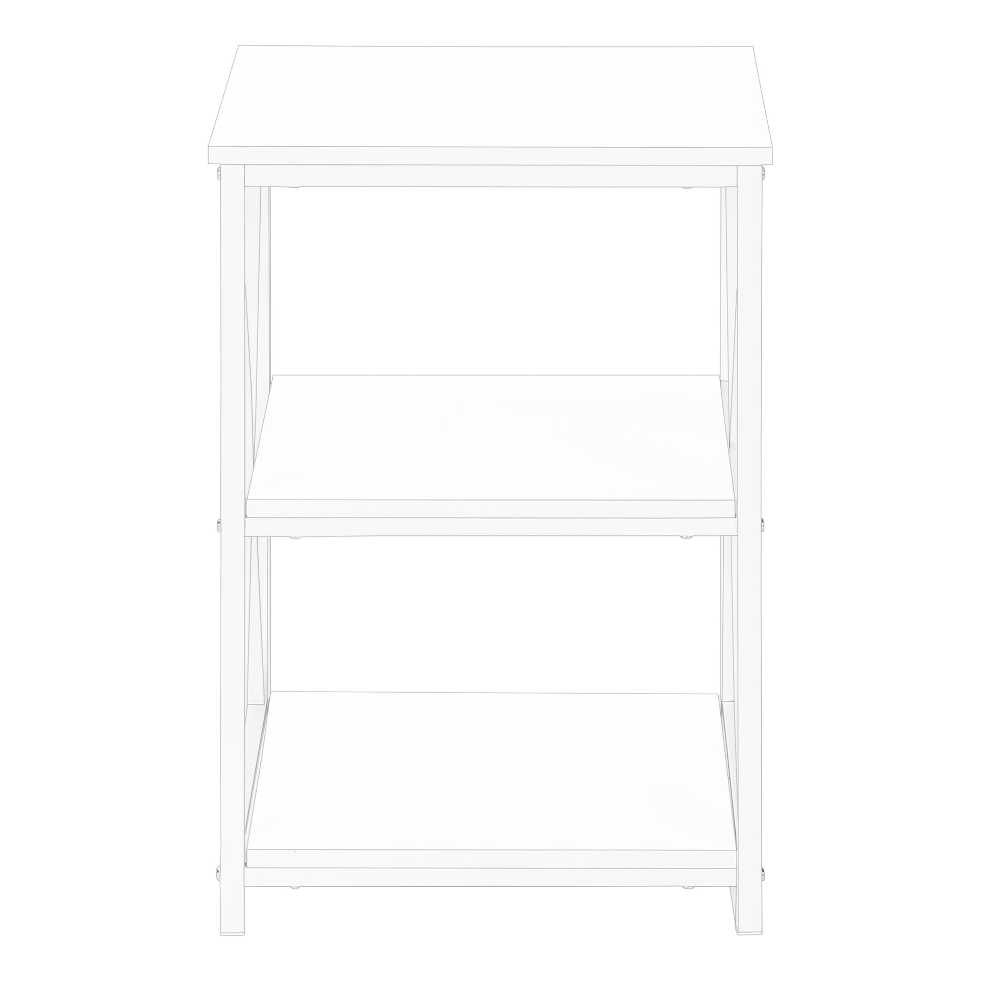 Wireframe of a white twotier end table with a minimalist design for modern living rooms