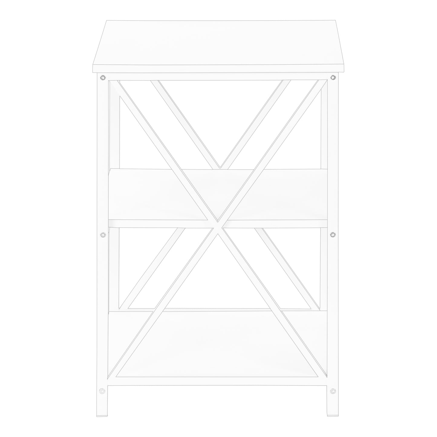 White Xframe bookcase with two shelves perfect for modern farmhouse decor