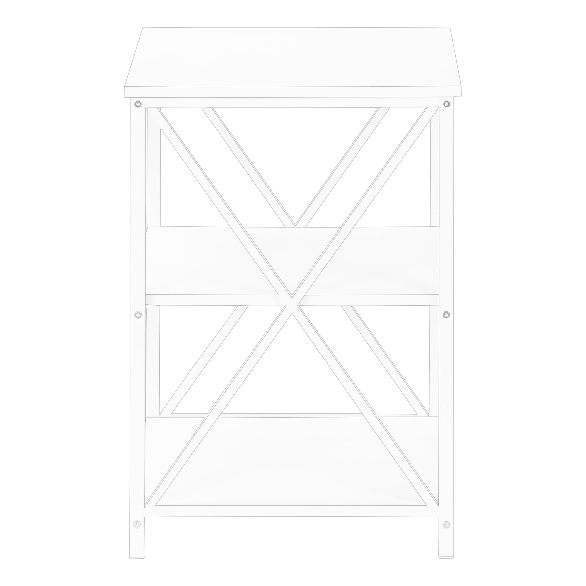 White Xframe bookcase with two shelves perfect for modern farmhouse decor