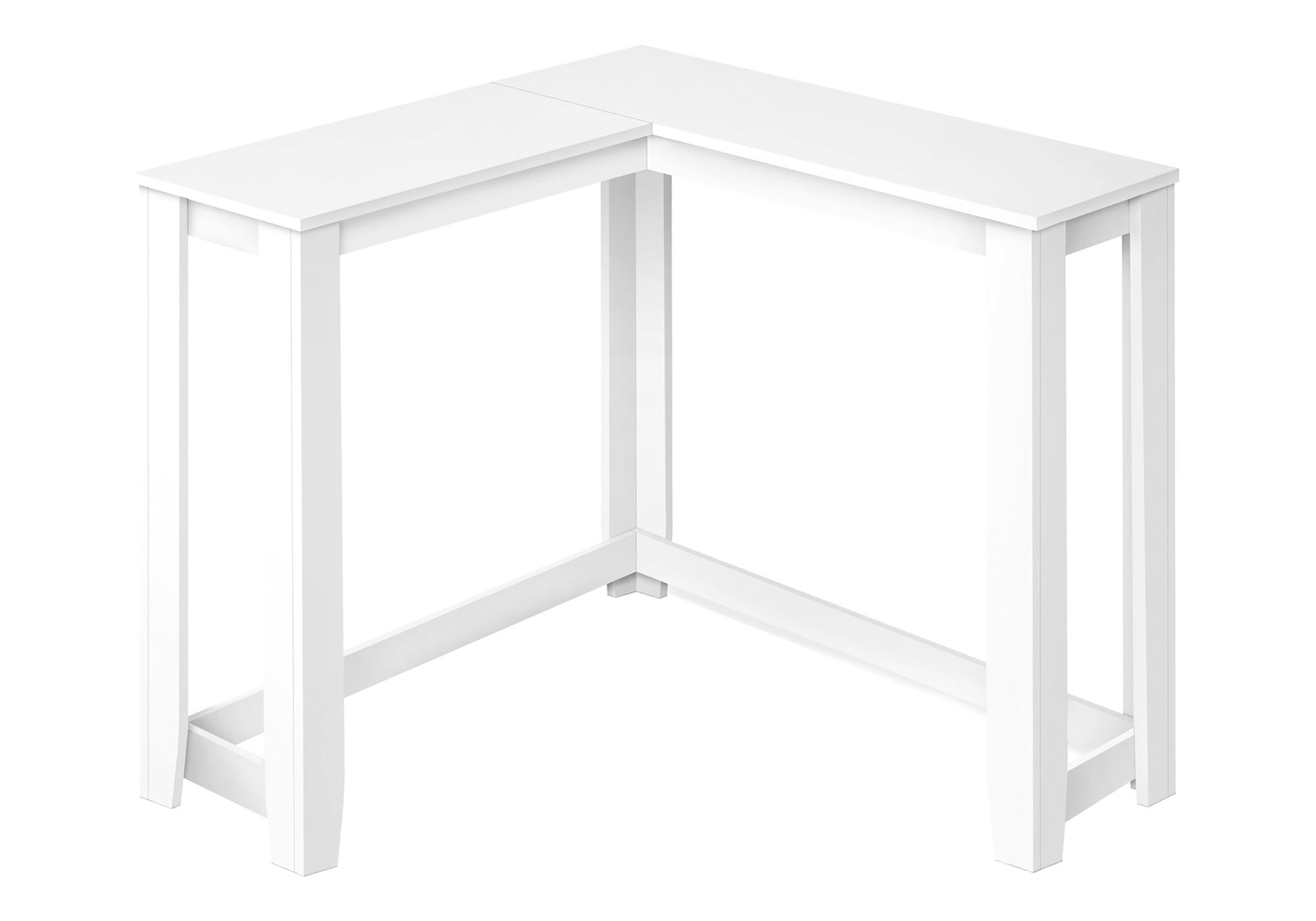 Minimalist white Lshaped desk with clean lines and sturdy legs for a modern workspace