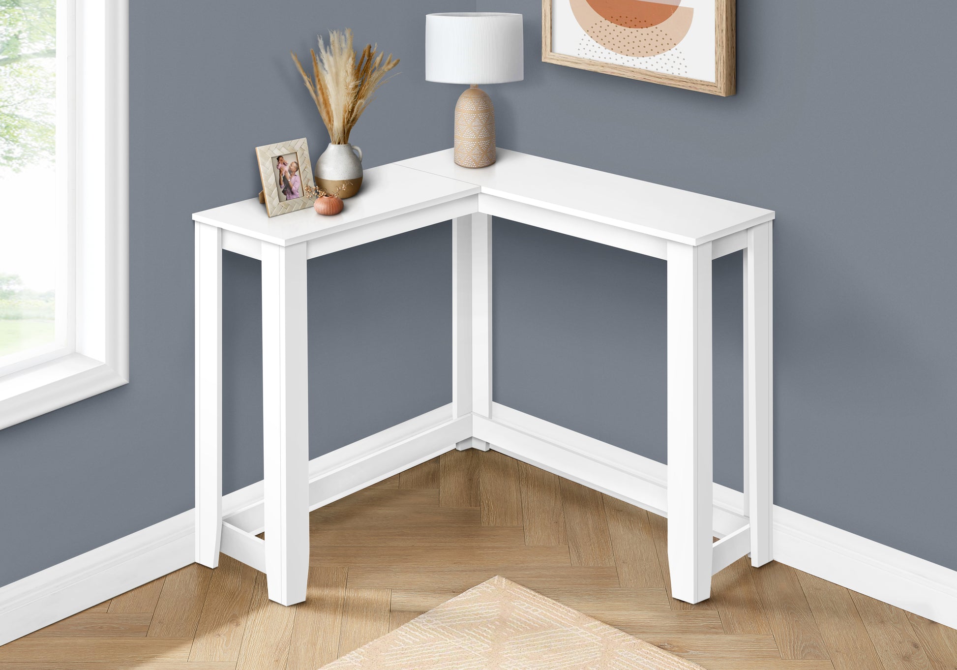 White Lshaped corner desk with clean lines perfect for small spaces