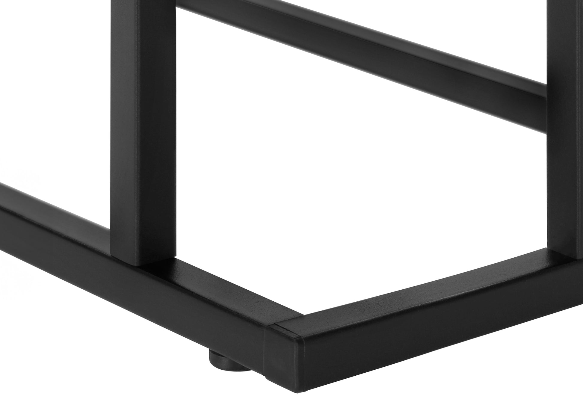 Black metal frame corner detail of a modern furniture base