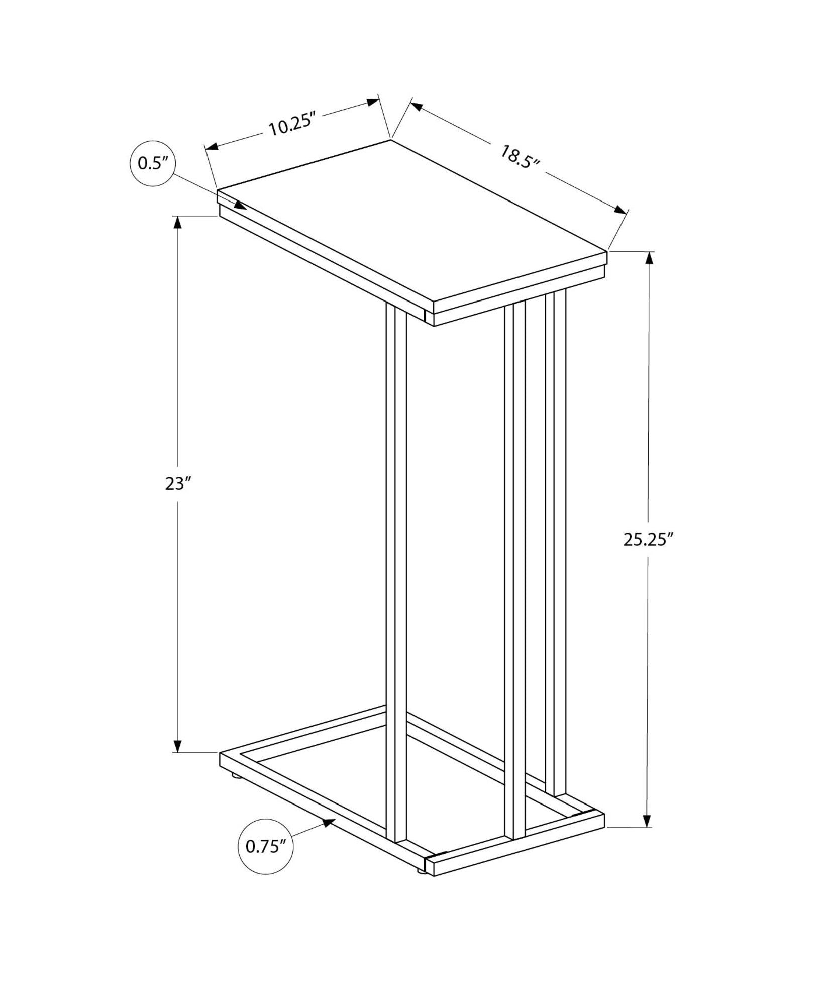 Blueprint of a cshaped side table with dimensions ideal for living rooms