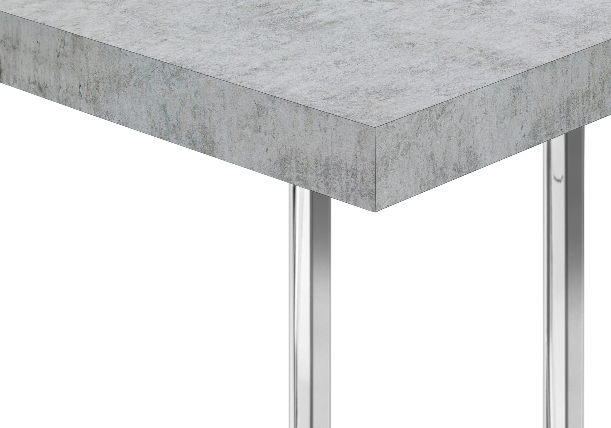 Concrete effect tabletop with polished chrome legs modern dining table