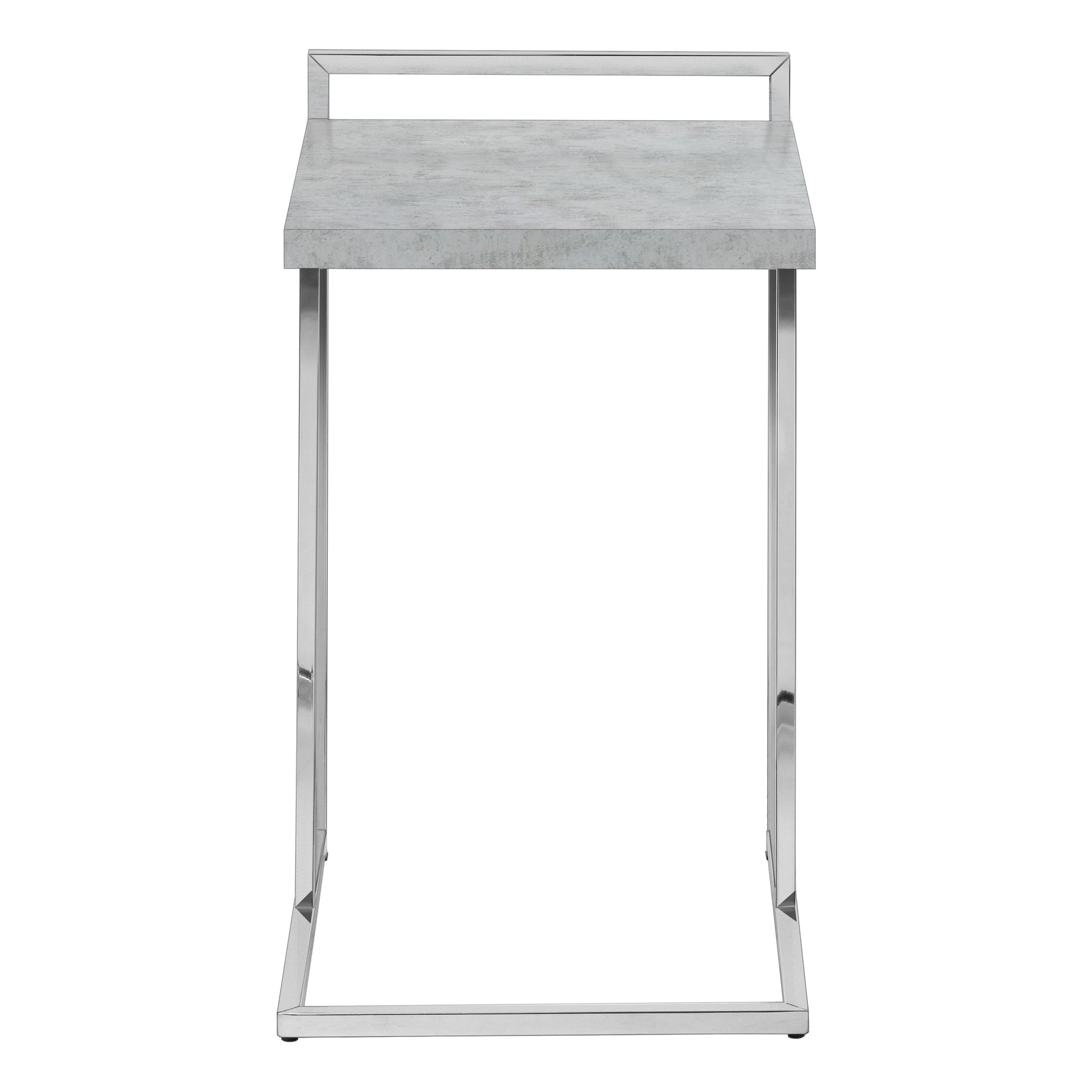 Modern console table with grey concrete top and polished chrome legs