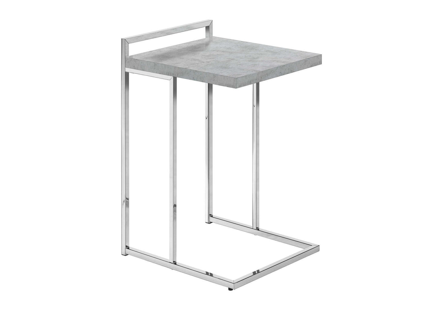 Modern Ctable with grey concrete top and polished chrome frame