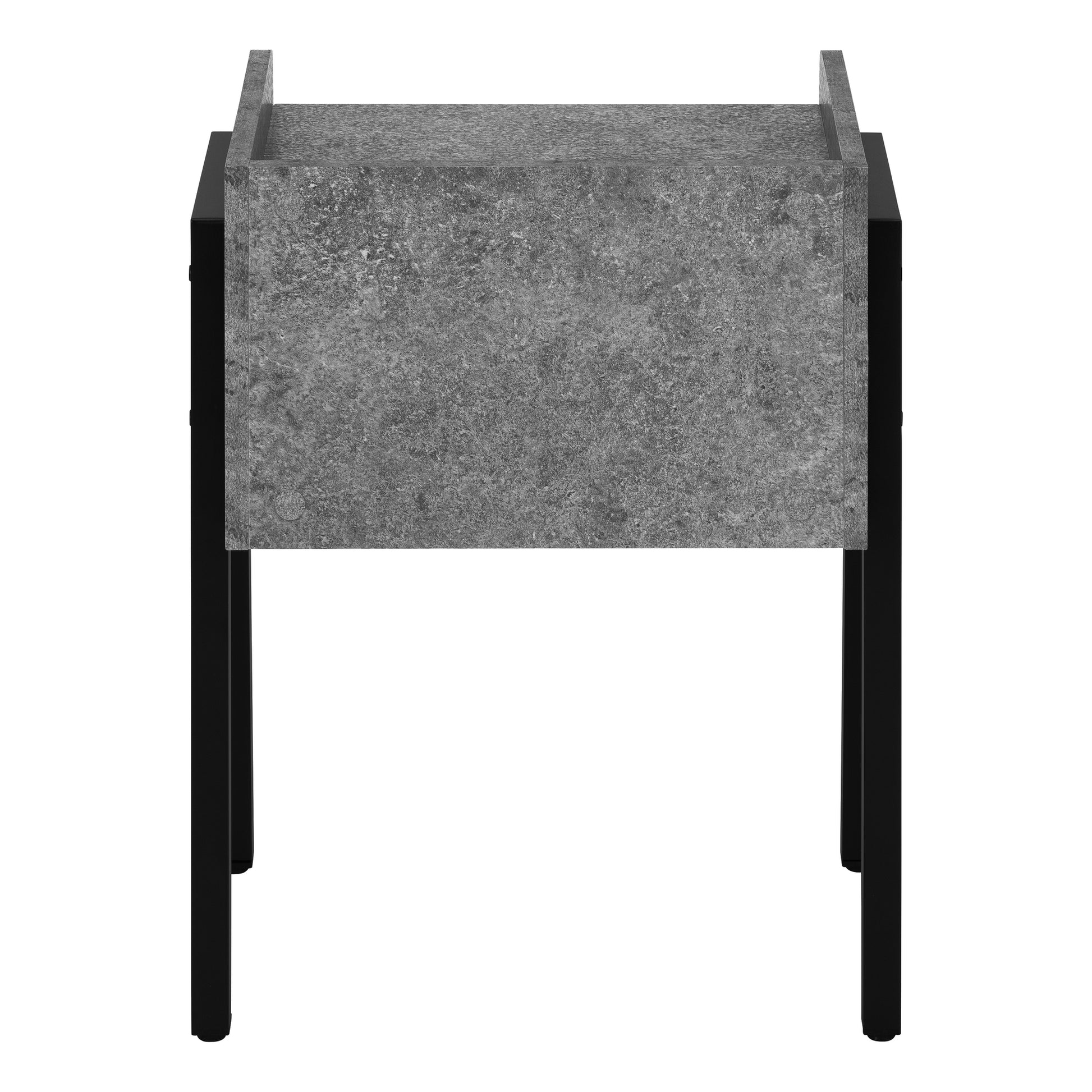 Modern grey stone effect nightstand with black metal legs