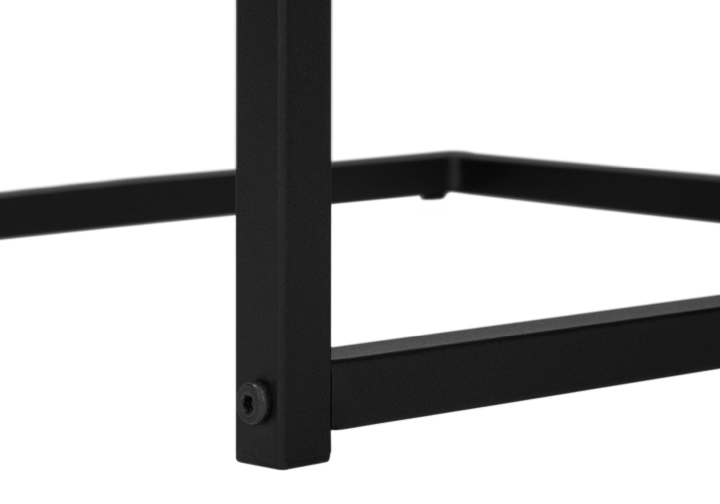 Black metal frame corner detail with visible screw head