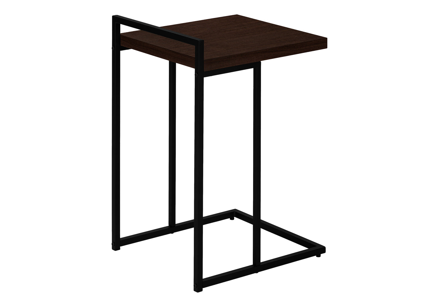 Modern ctable with dark wood top and black metal frame ideal for living rooms