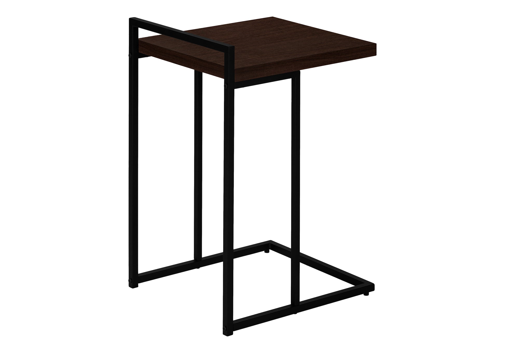Modern ctable with dark wood top and black metal frame ideal for living rooms