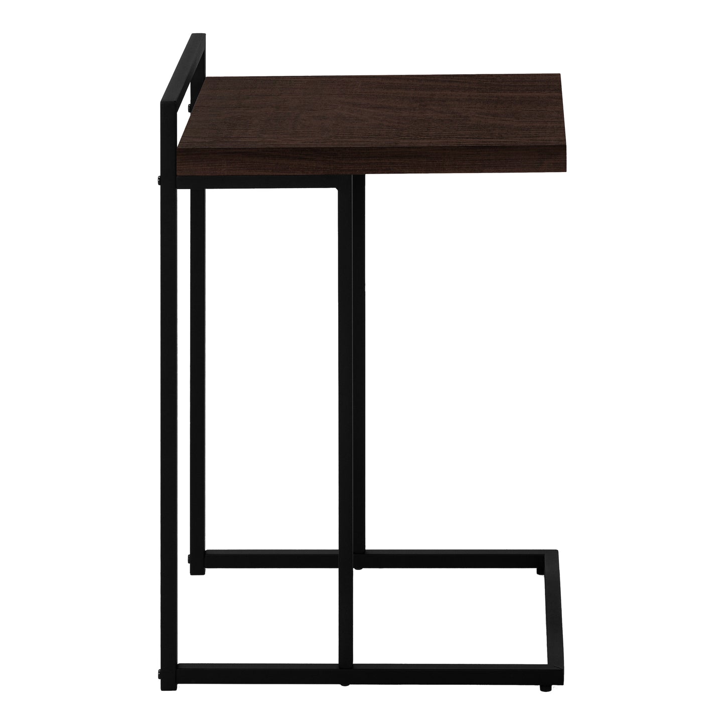 Dark wood Ctable with black metal frame for easy laptop use